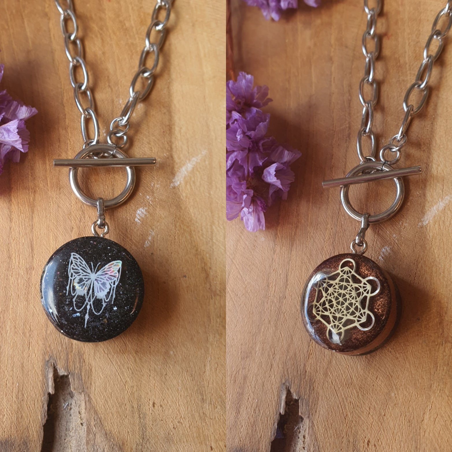 Cinsis Orgonite mix: orgonite Hanger 2 in 1 + RVS Zilver ketting nr 3006