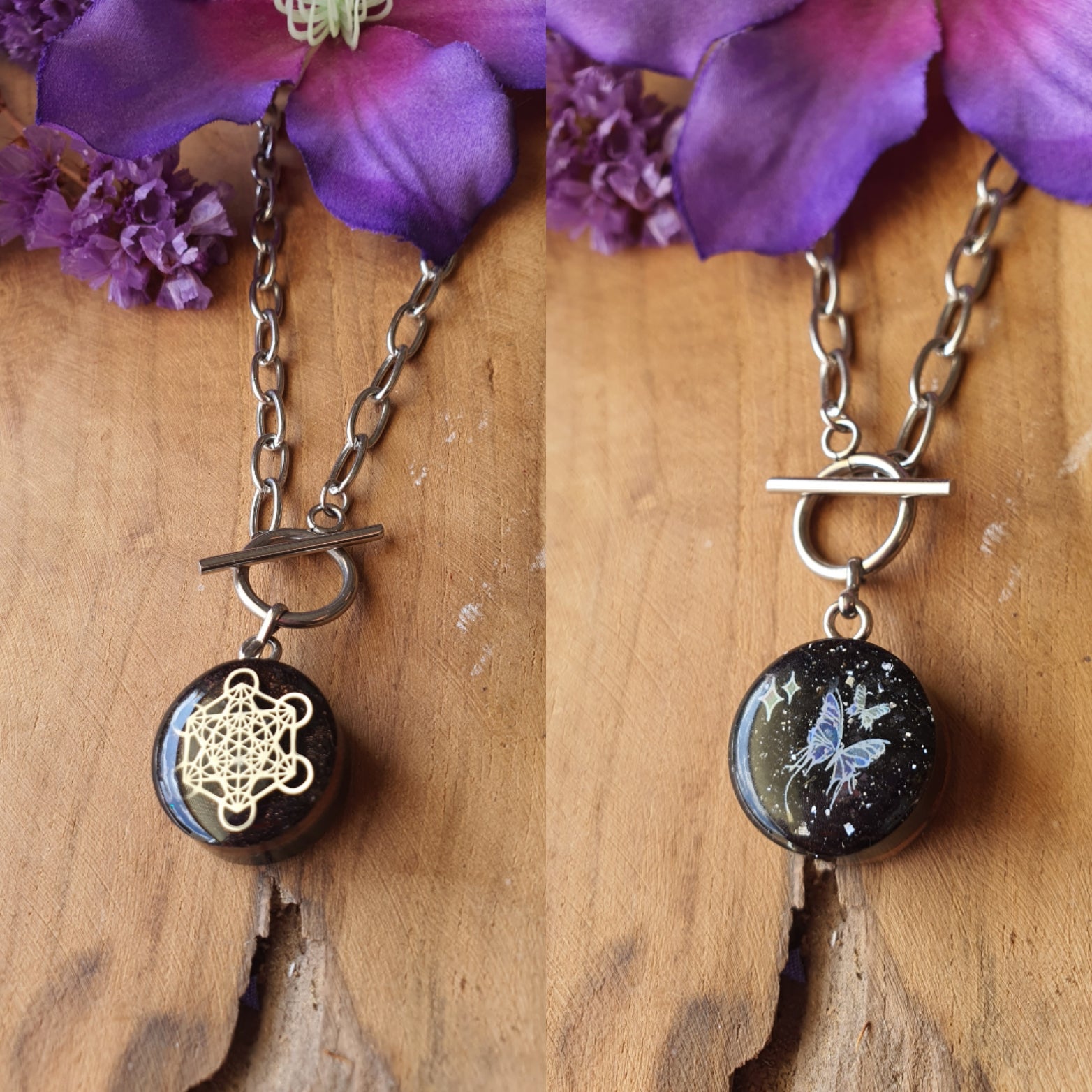 Cinsis Orgonite mix: orgonite Hanger 2 in 1 + RVS Zilver ketting nr 3005