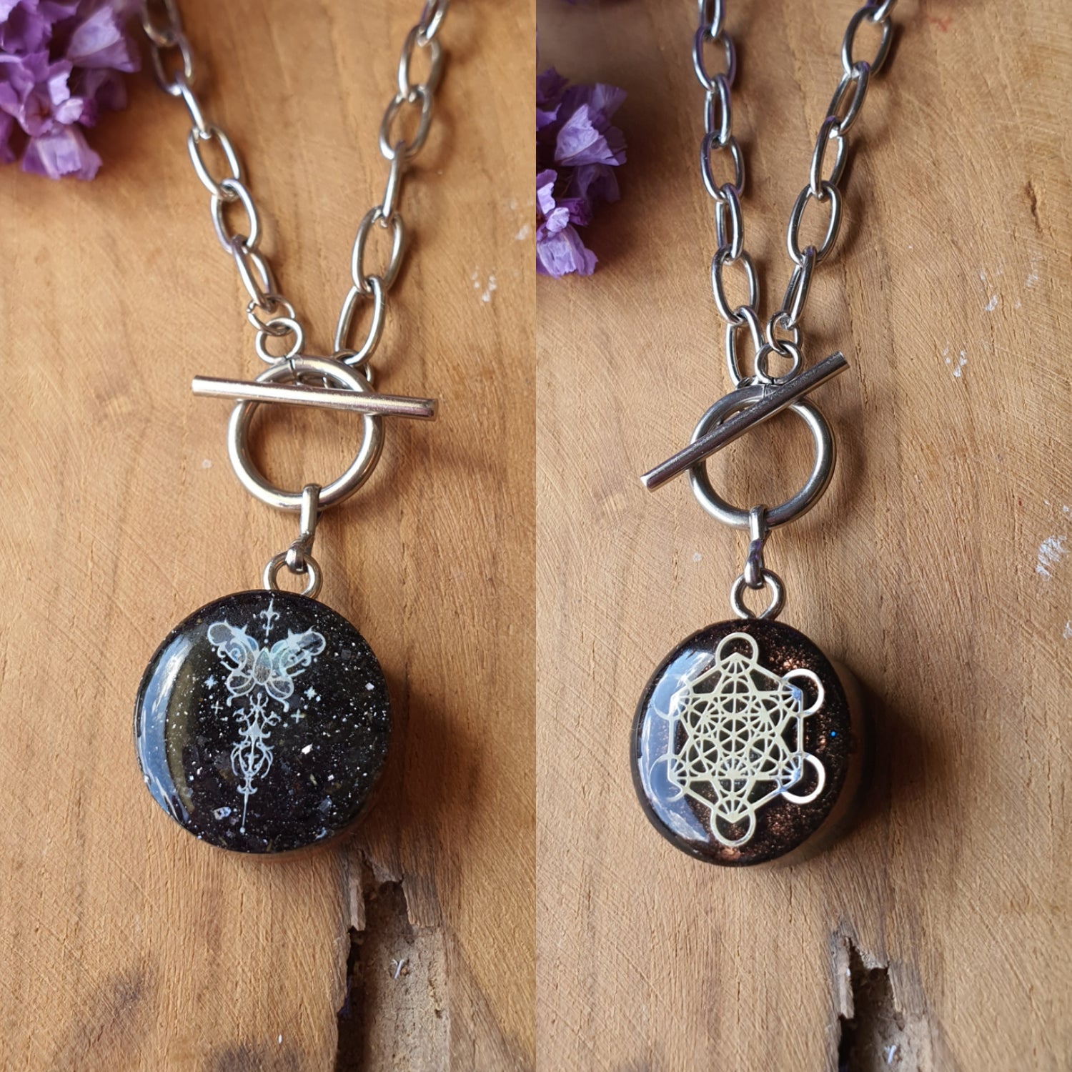 Cinsis Orgonite mix: orgonite Hanger 2 in 1 + RVS Zilver ketting nr 3007