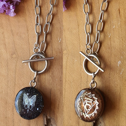 Cinsis Orgonite mix: orgonite Hanger 2 in 1 + RVS Zilver ketting nr 3012