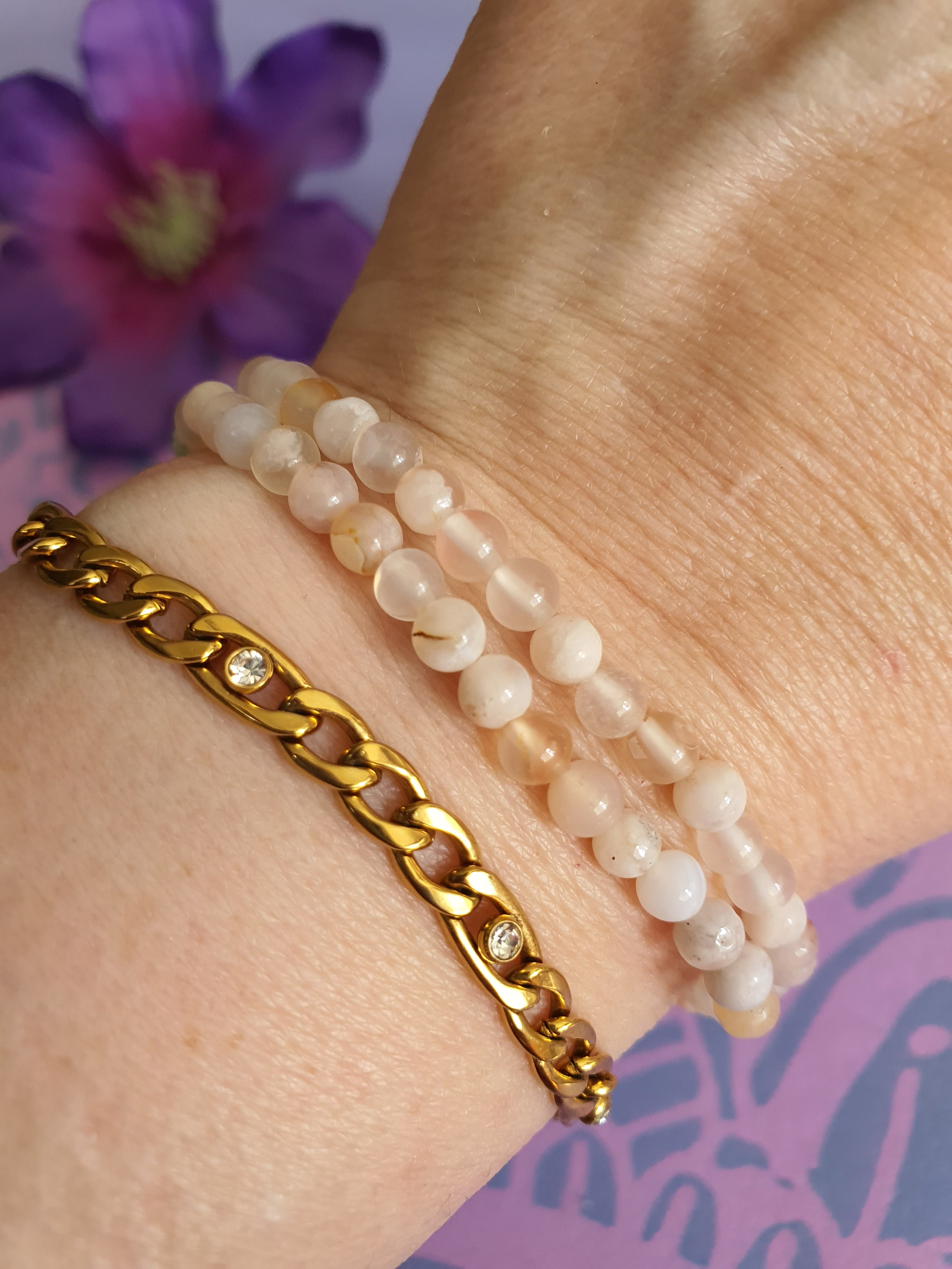 Edelsteen Kogel Armband Bloem (Flower) Agaat 4 mm
