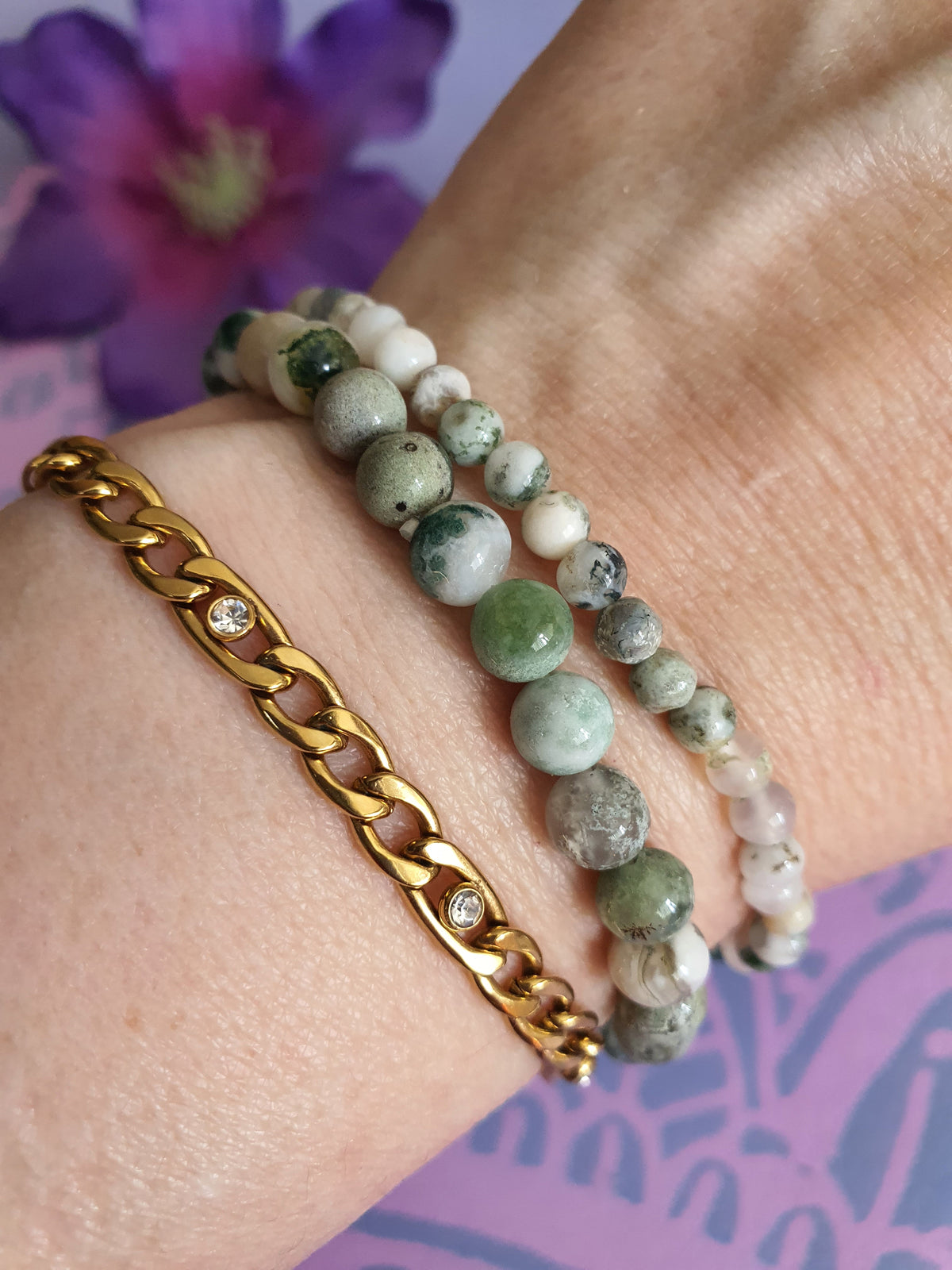 Edelsteen Kogel Armband Boom Agaat 6 en 4mm