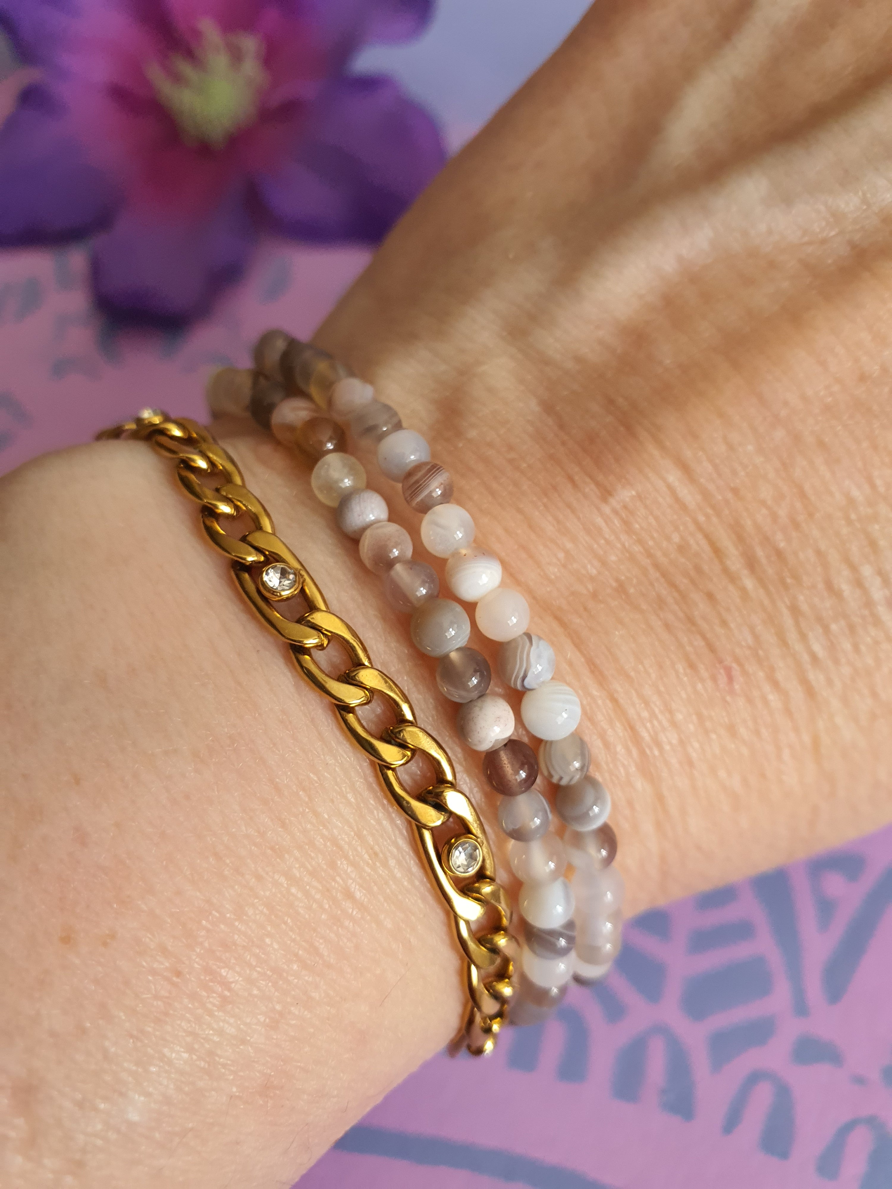 Edelsteen Kogel Armband Botswana Agaat 4mm