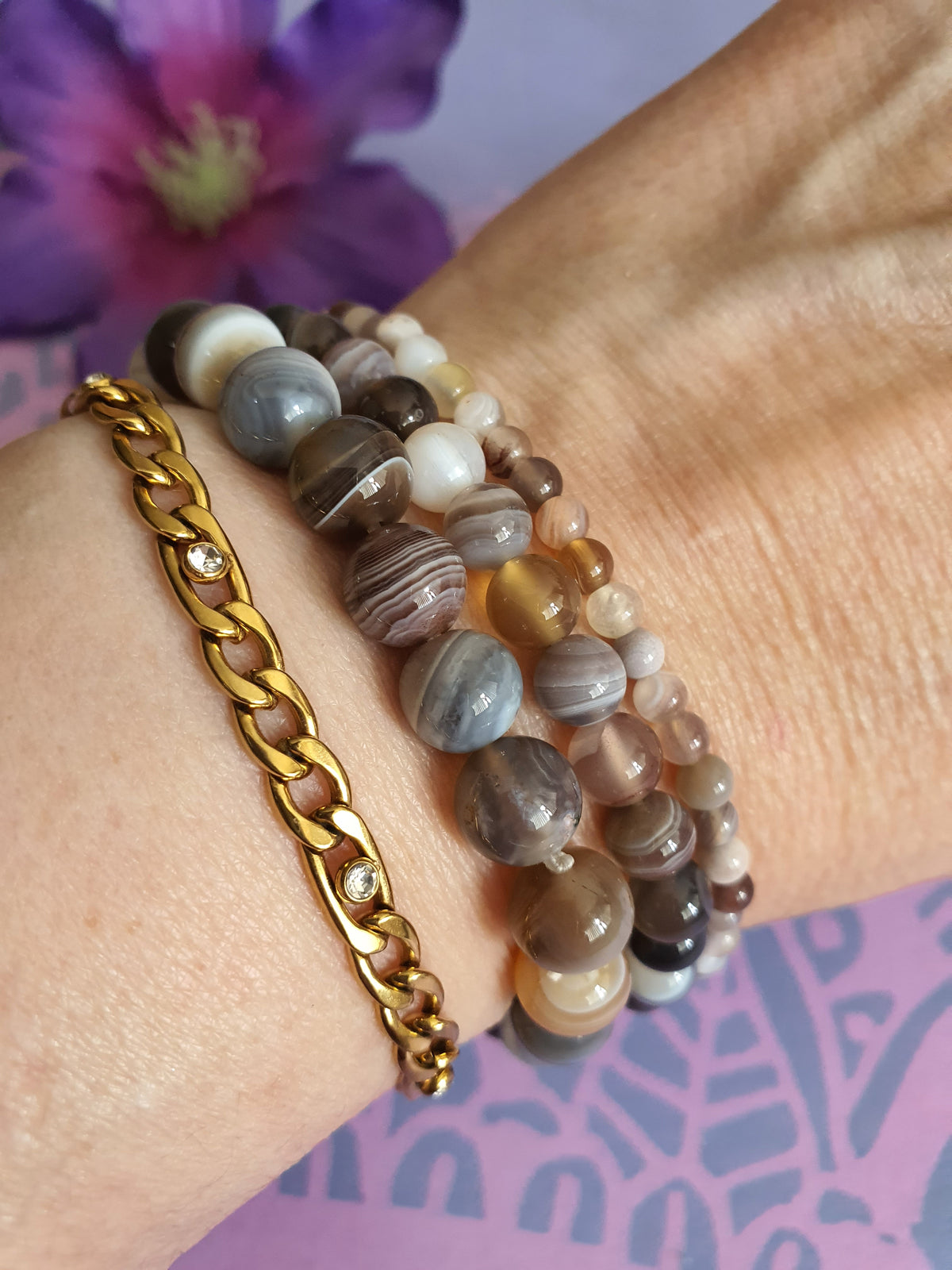 Edelsteen Kogel Armband Botswana Agaat 6, 8 en 4mm