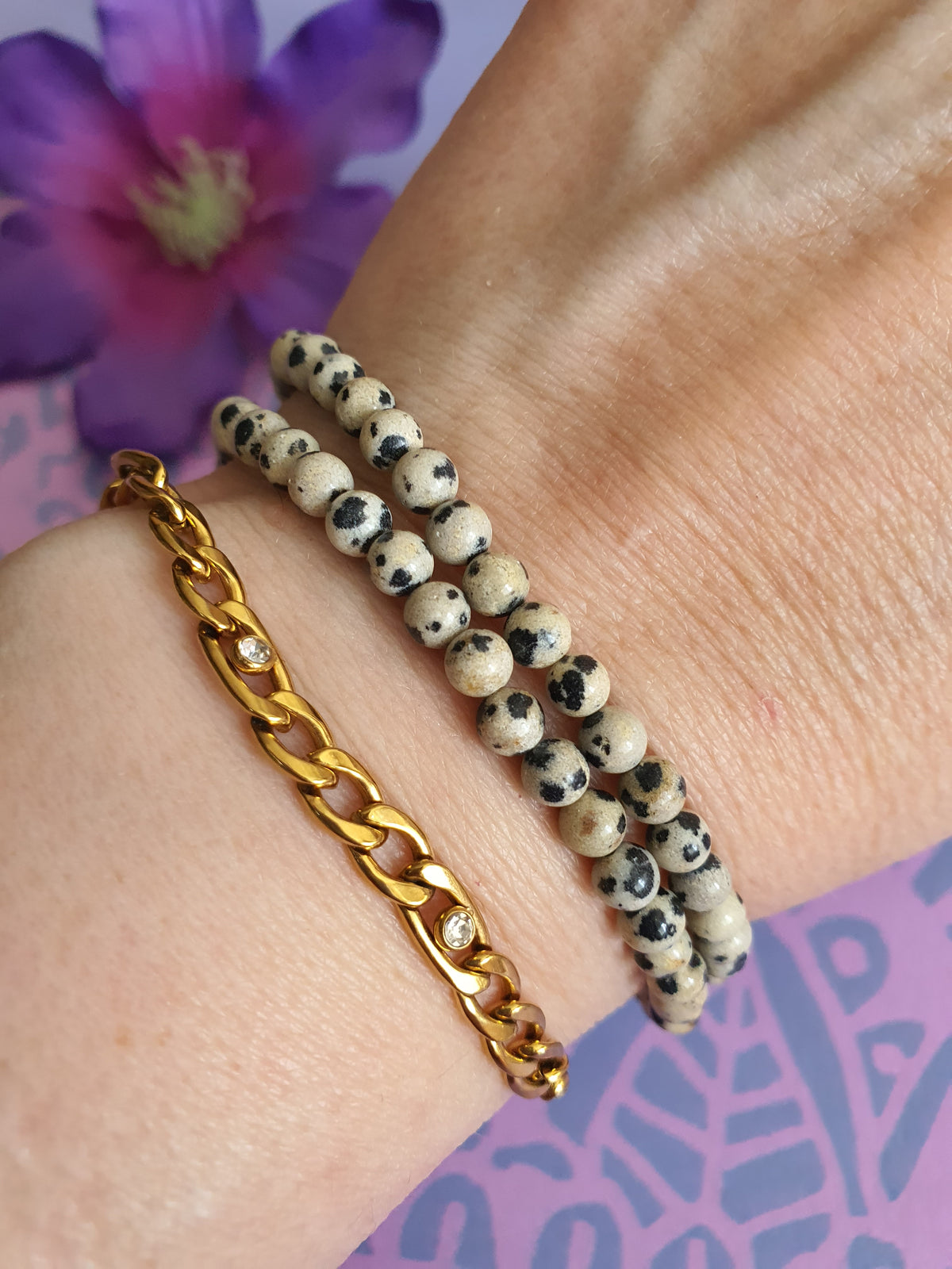 Edelsteen Kogel Armband Dalmatiër Jaspis 4 mm