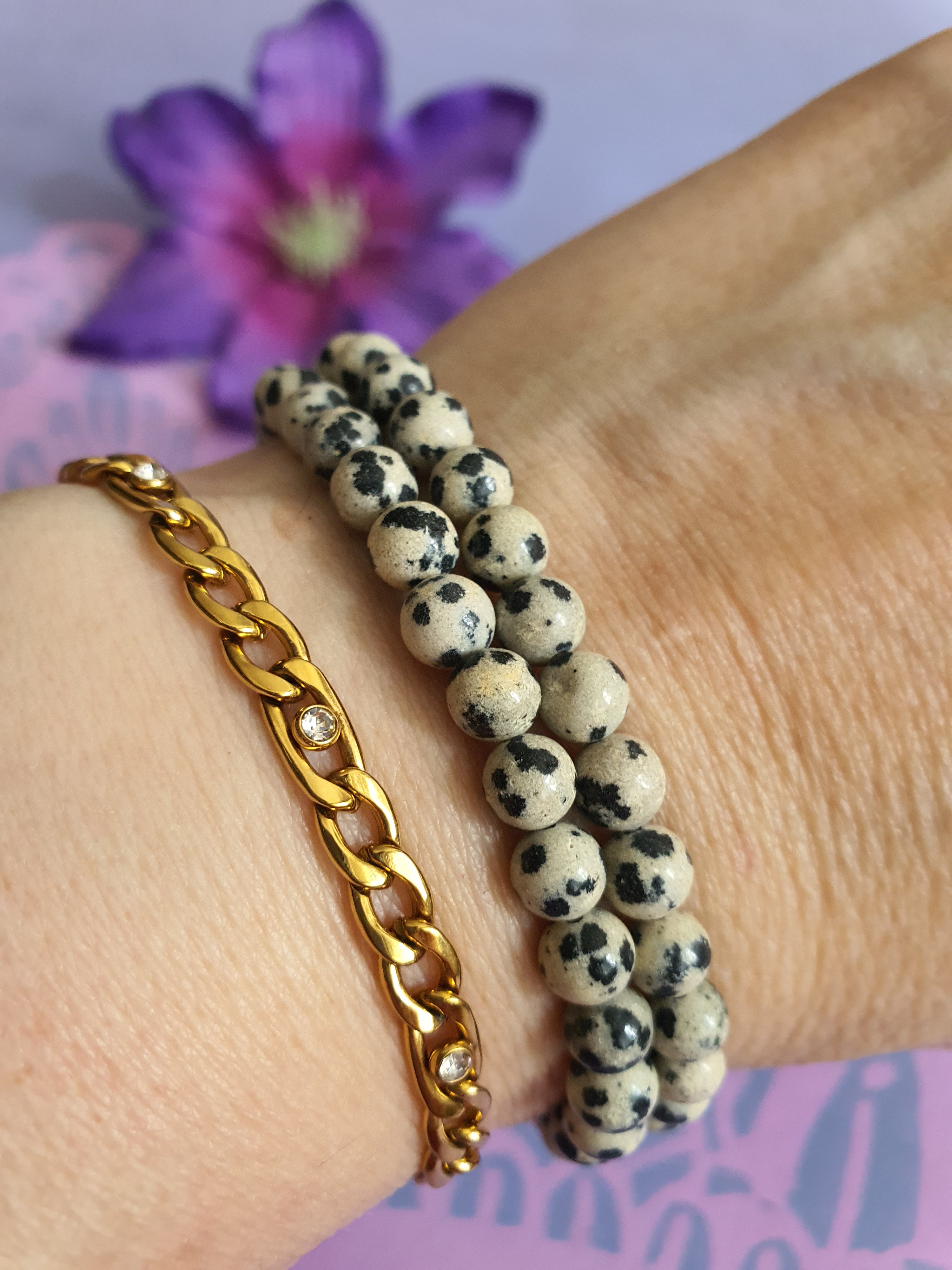 Edelsteen Kogel Armband Dalmatiër Jaspis 6 mm