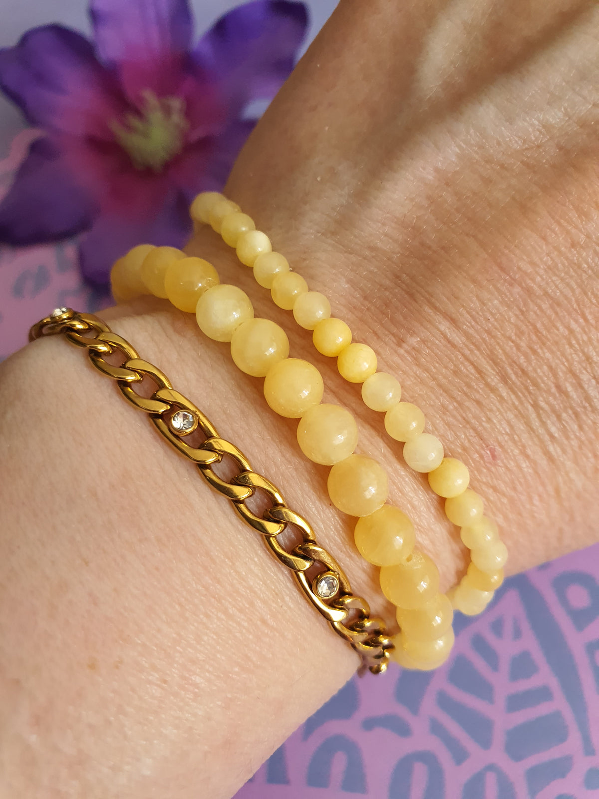 Edelsteen Kogel Armband Gele Calciet 6 en 4mm