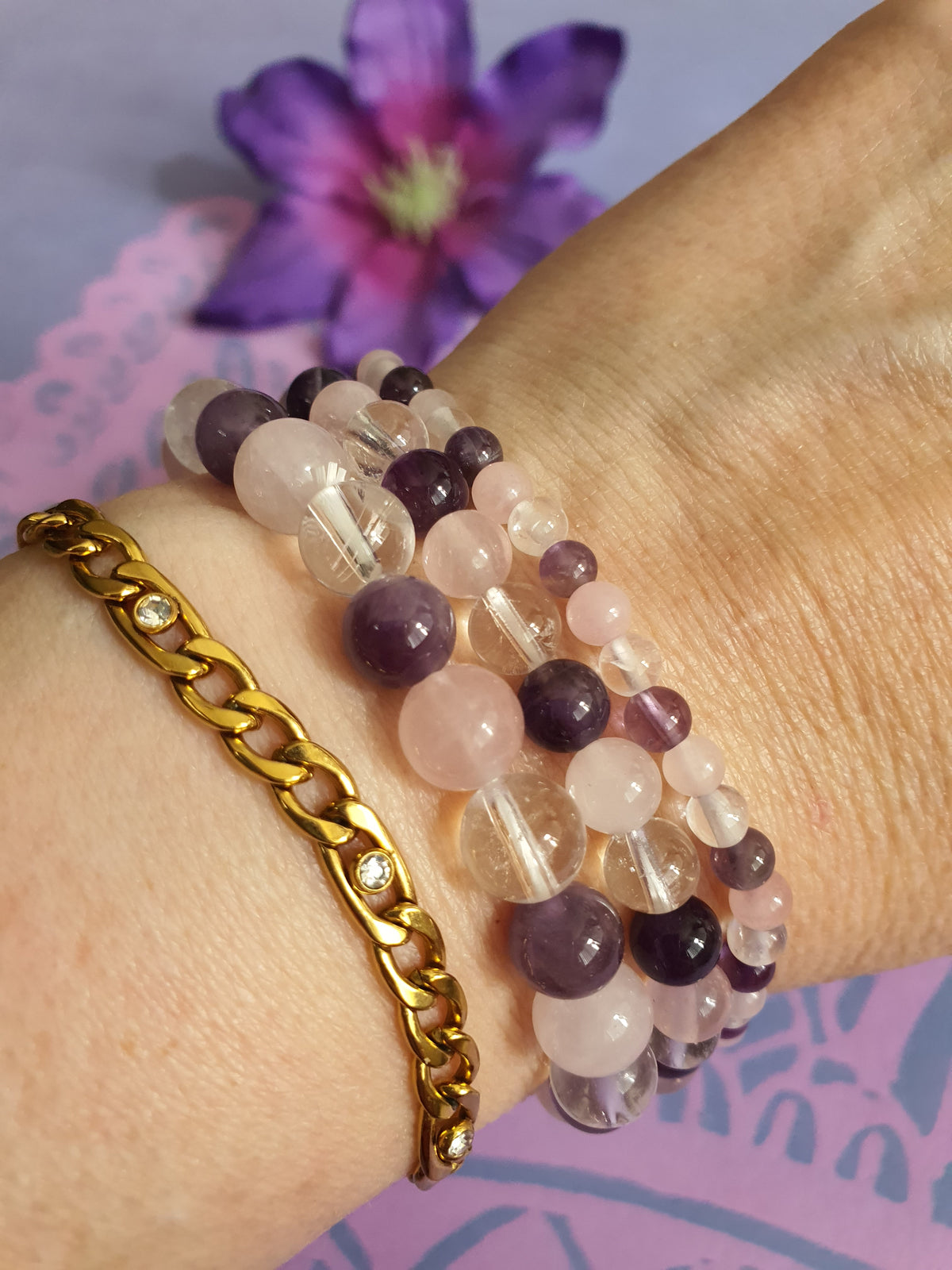 Edelsteen Kogel Armband Gouden Driehoek 4, 6 en 8mm