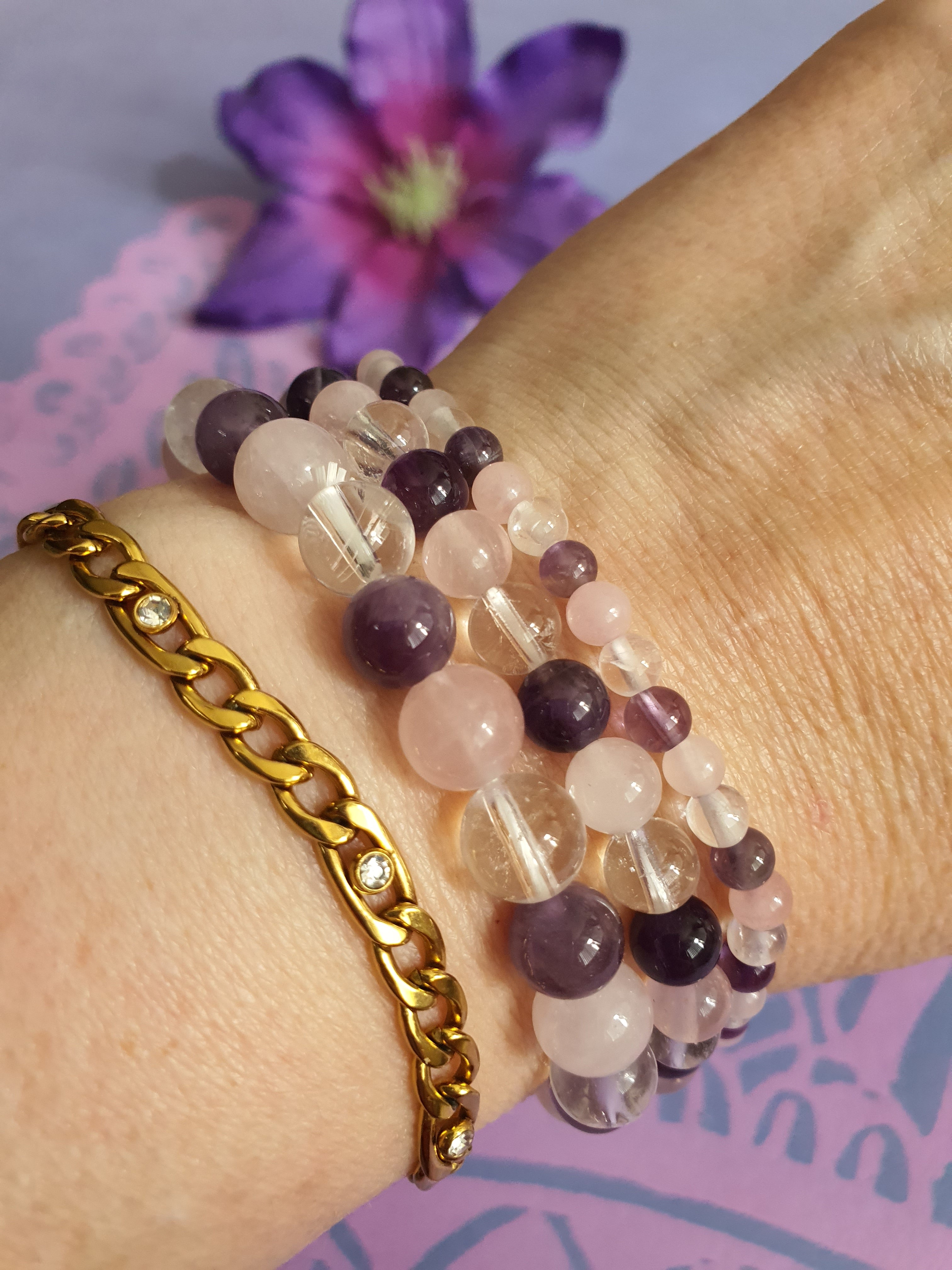 Edelsteen Kogel Armband Gouden Driehoek 4, 6 en 8mm