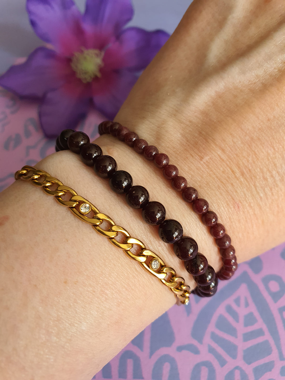 Edelsteen Kogel Armband Granaat 4 en 6 mm