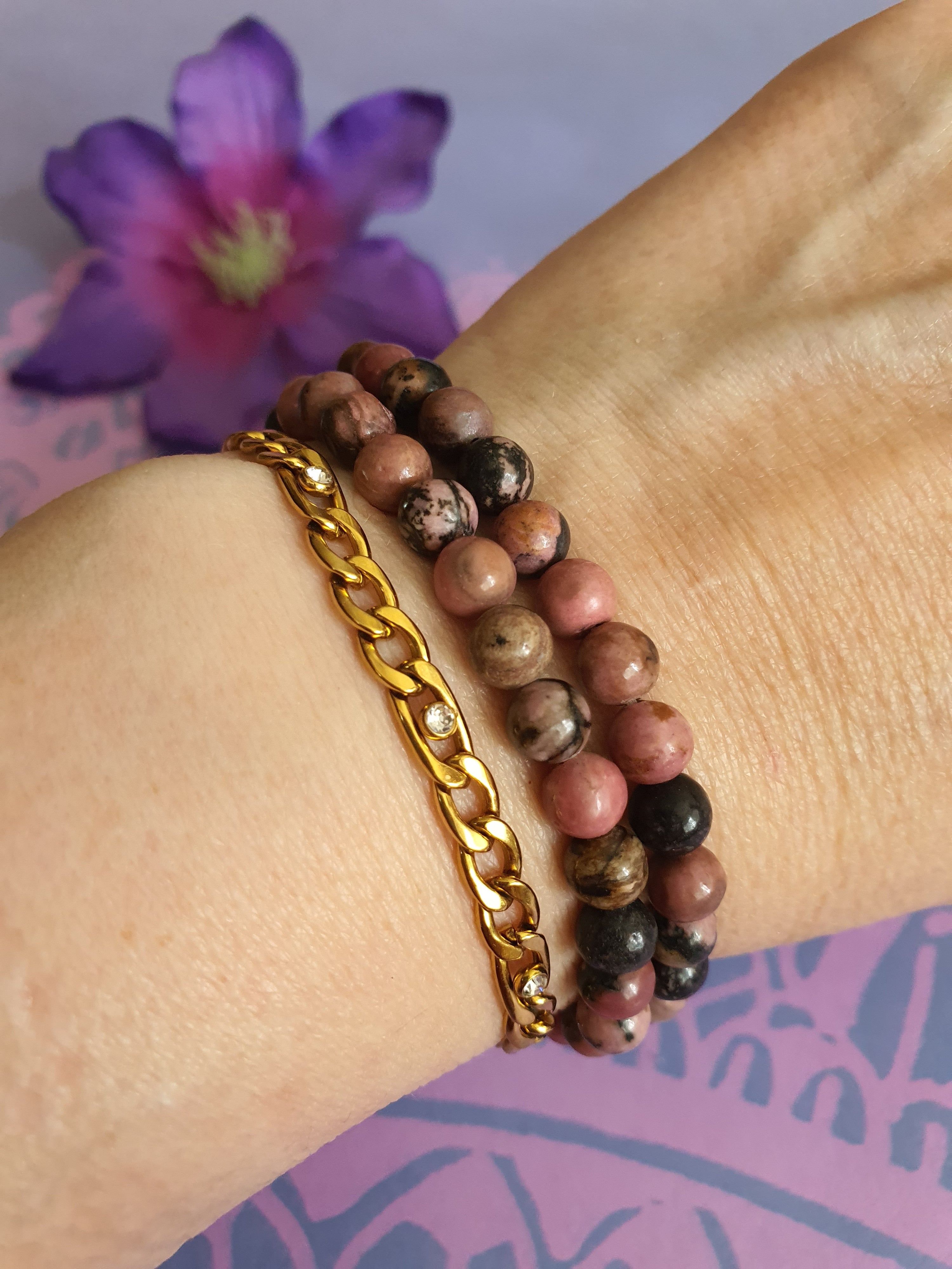 Edelsteen Kogel Armband Rhodoniet 6 mm