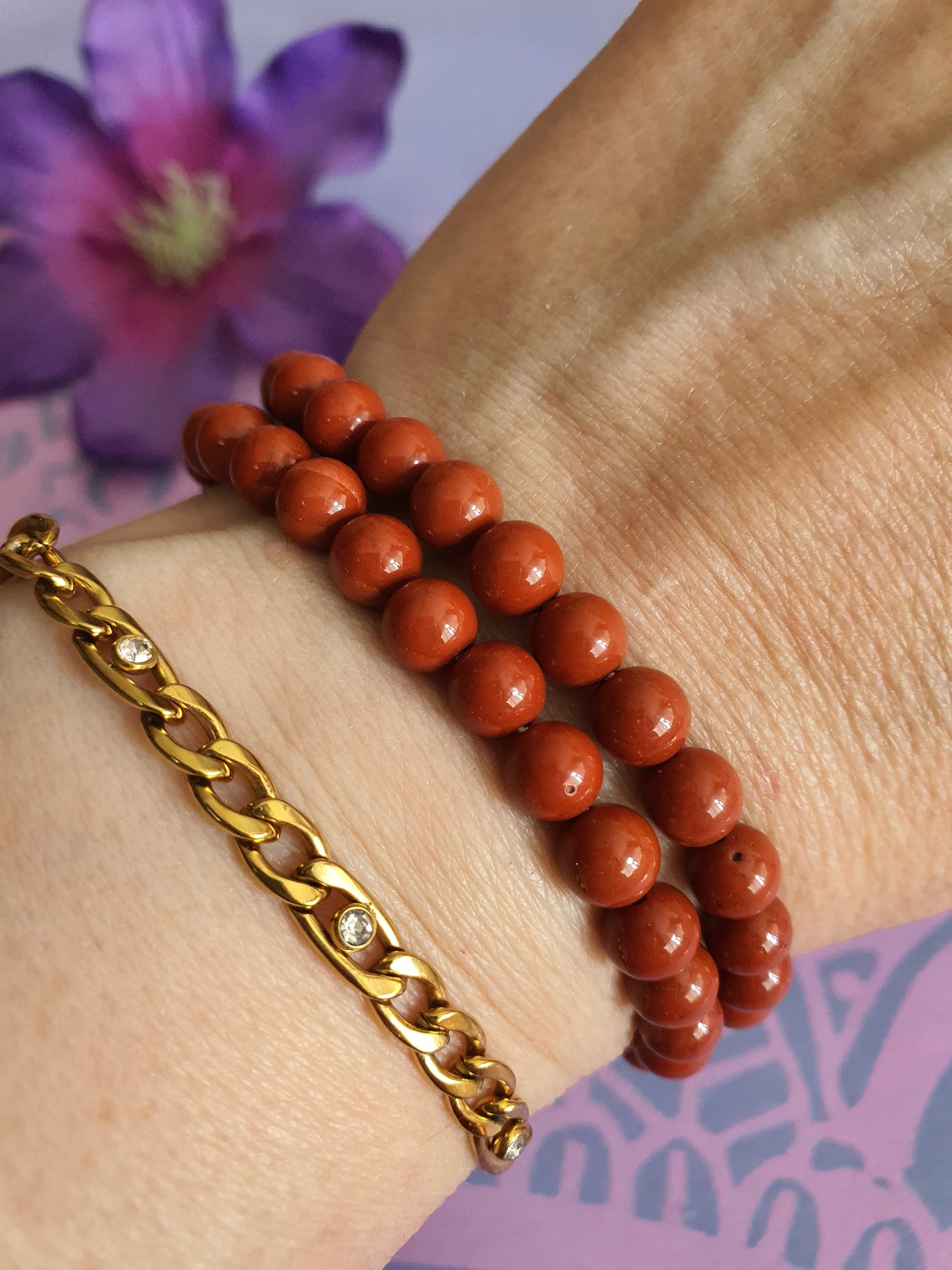 Edelsteen Kogel Armband Rode Jaspis 6 mm