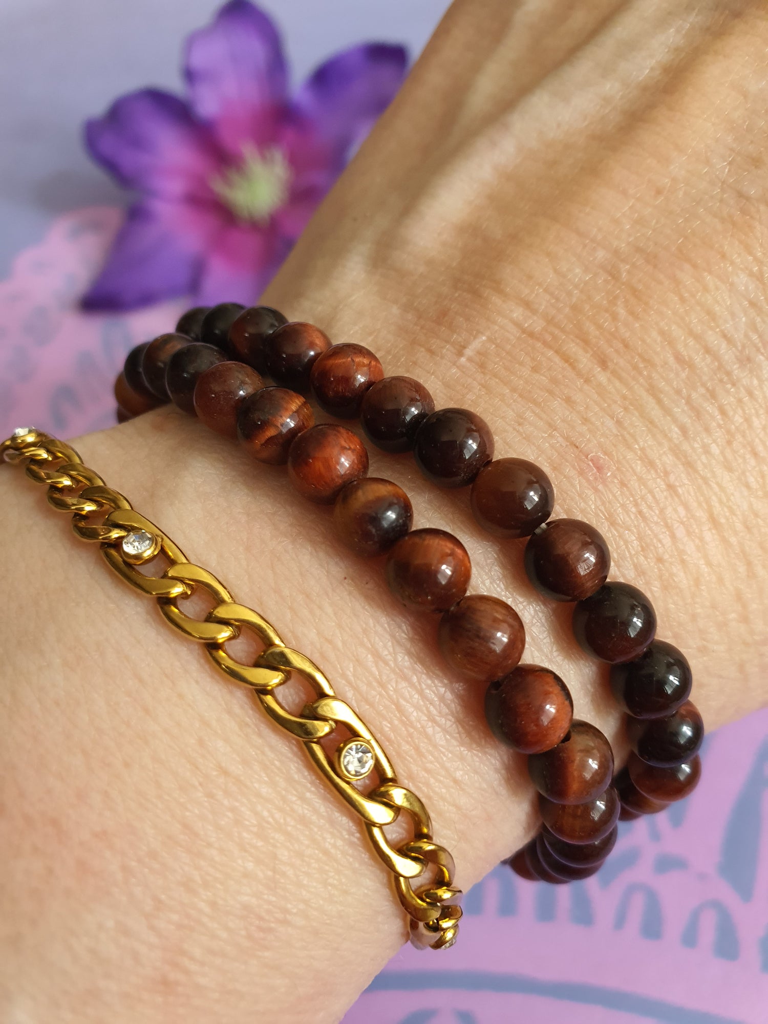 Edelsteen Kogel Armband Rode Tijgeroog 6 mm