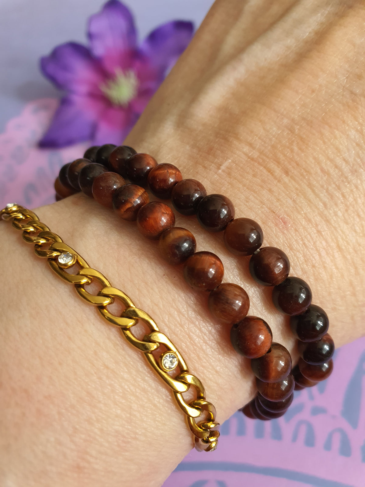 Edelsteen Kogel Armband Rode Tijgeroog 6 mm