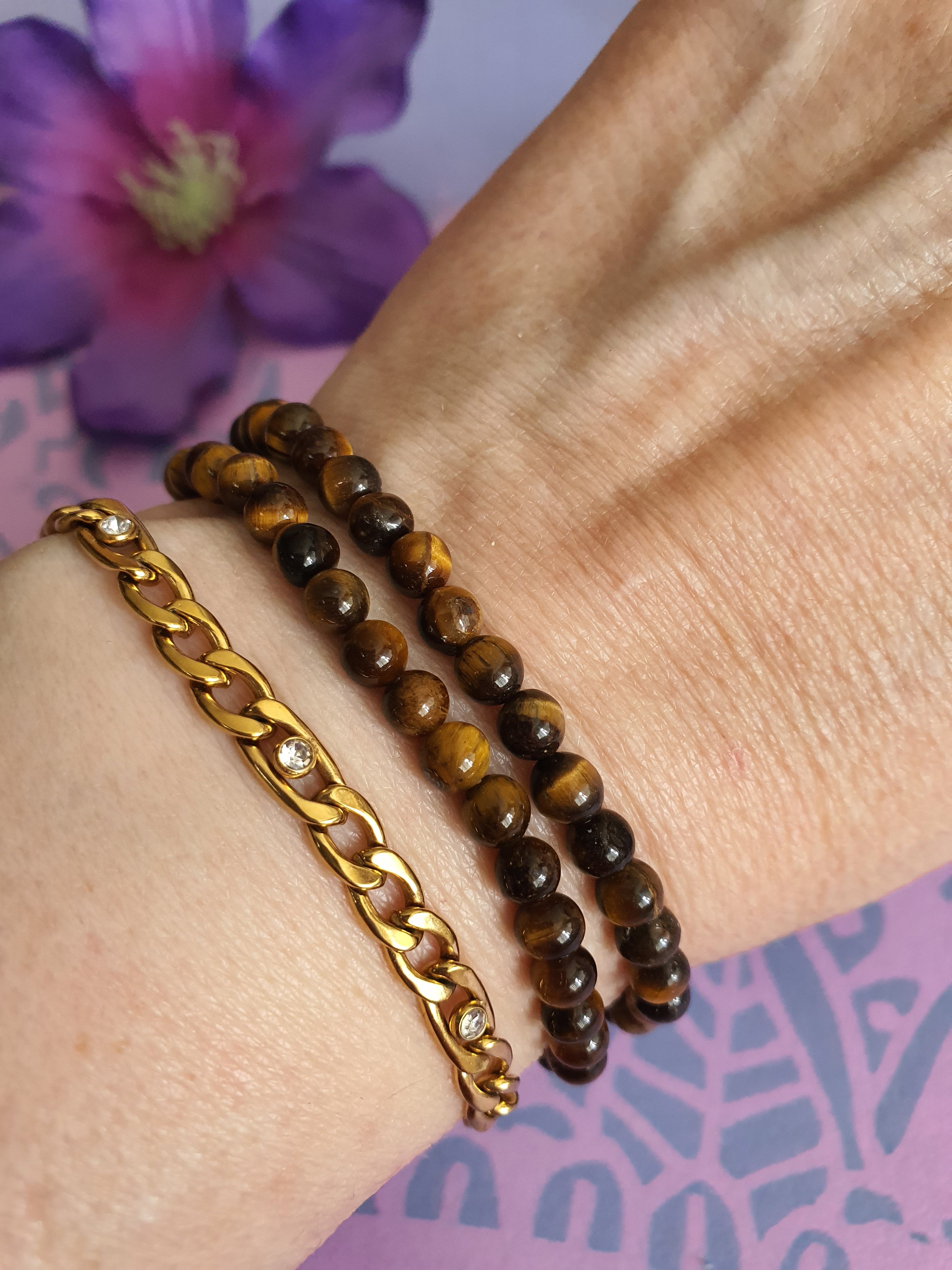 Edelsteen Kogel Armband Tijgeroog 5 mm