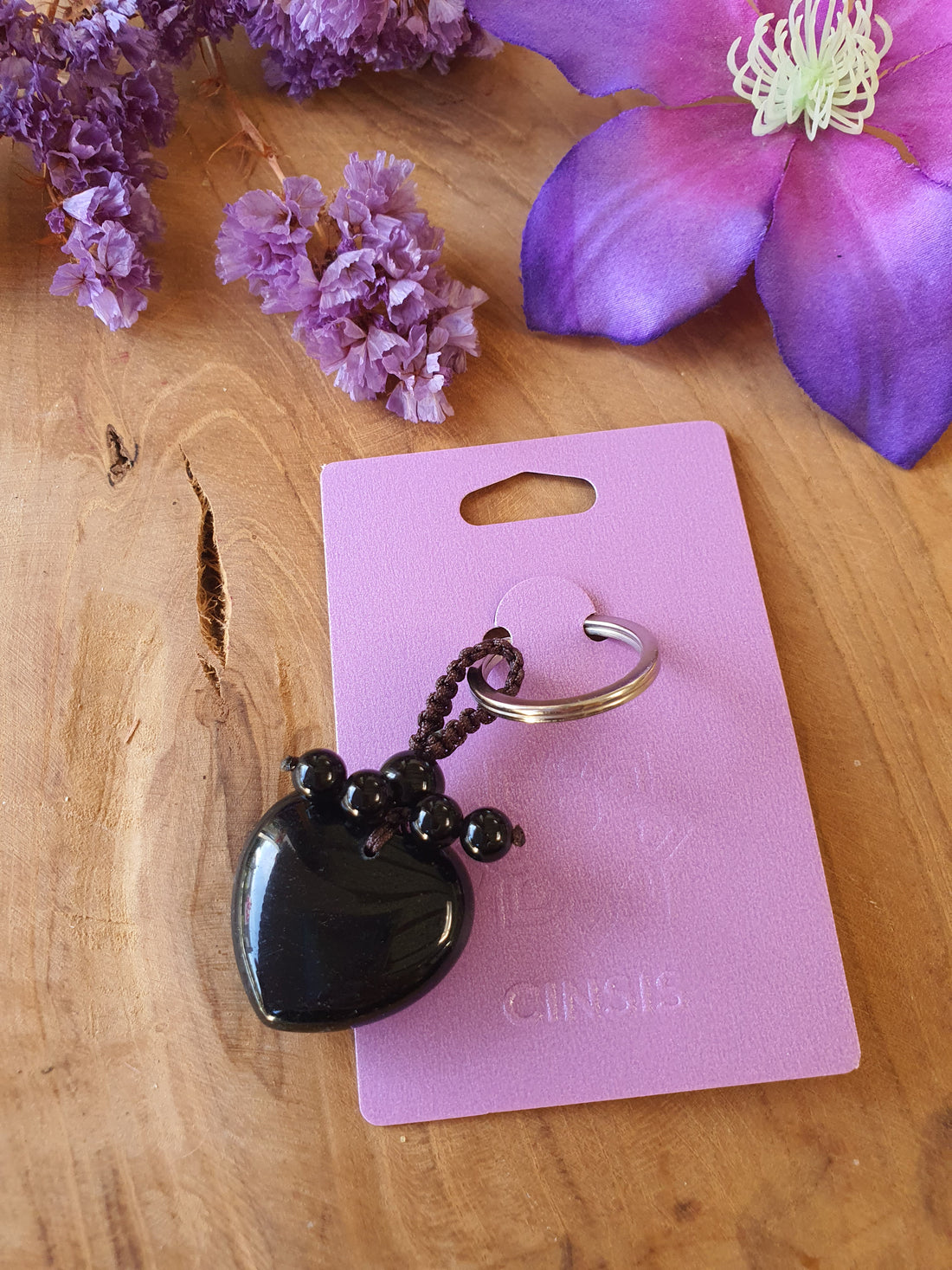 Edelsteen Sleutelhanger Zwarte Obsidiaan hart