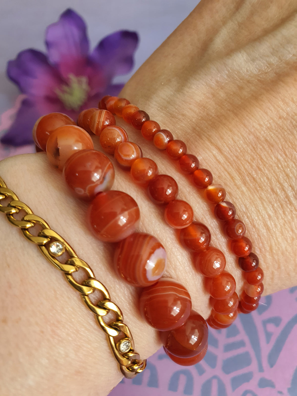 Edelsteen kogel Armband Carneool 6, 10 en 4 mm