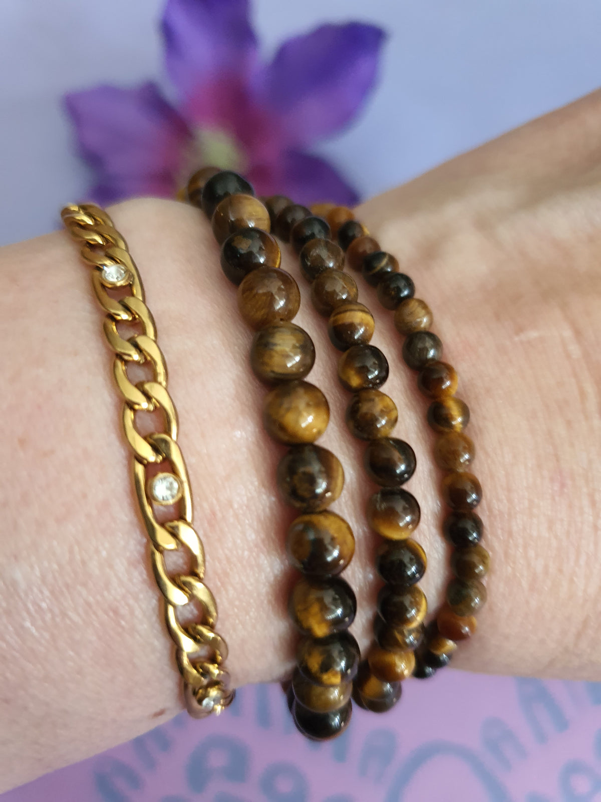 Edelsteen kogel Armband Tijgeroog 4, 5 en 6mm