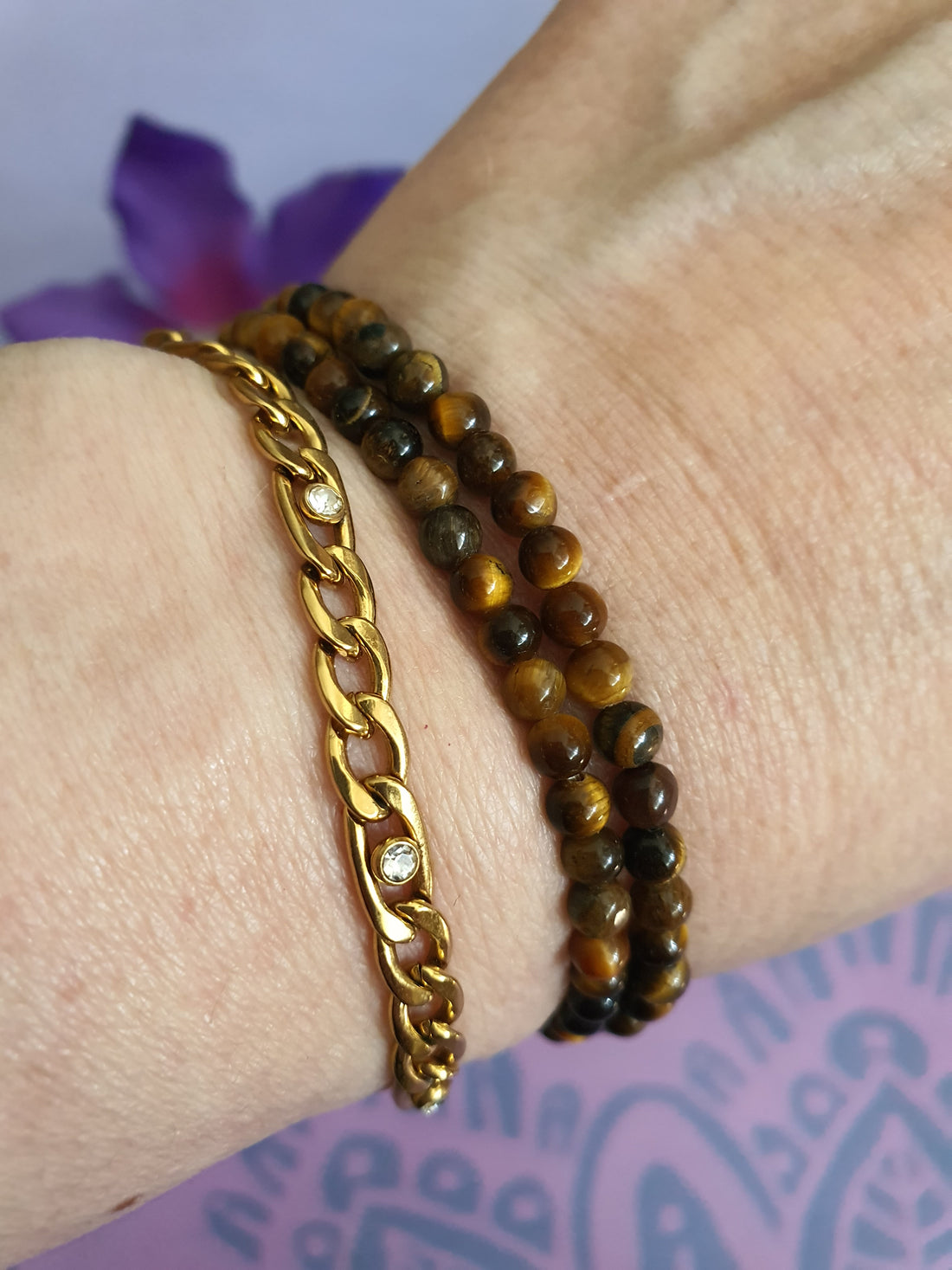 Edelsteen kogel Armband Tijgeroog 4mm