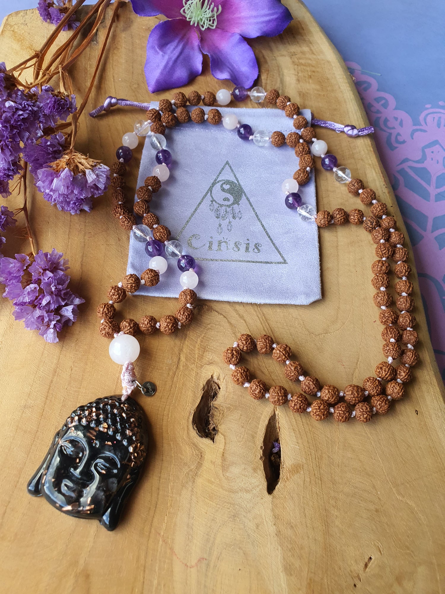 Edelstenen Mala Gouden Driehoek en Orgonite hanger &