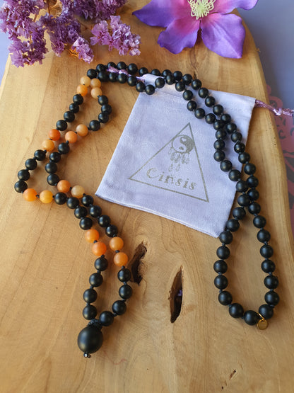 Edelstenen Mala Onyx met Carneool (matte kralen)