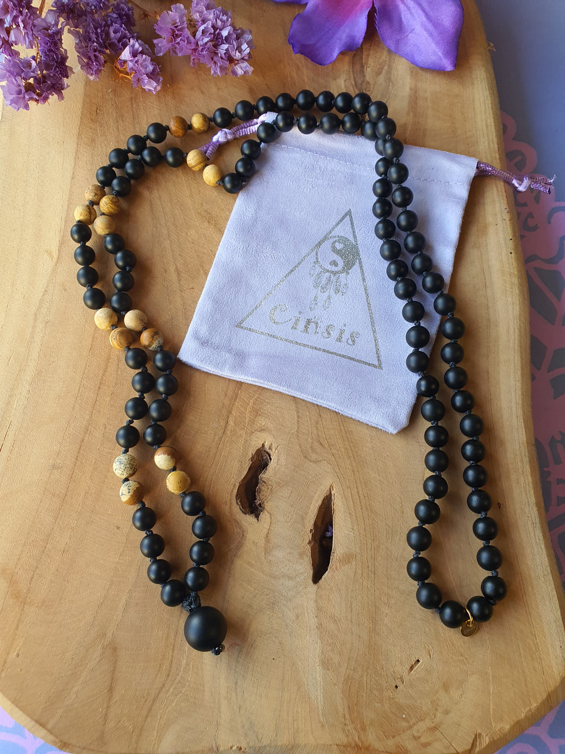 Edelstenen Mala Onyx met Landschap Jaspis (matte kralen)