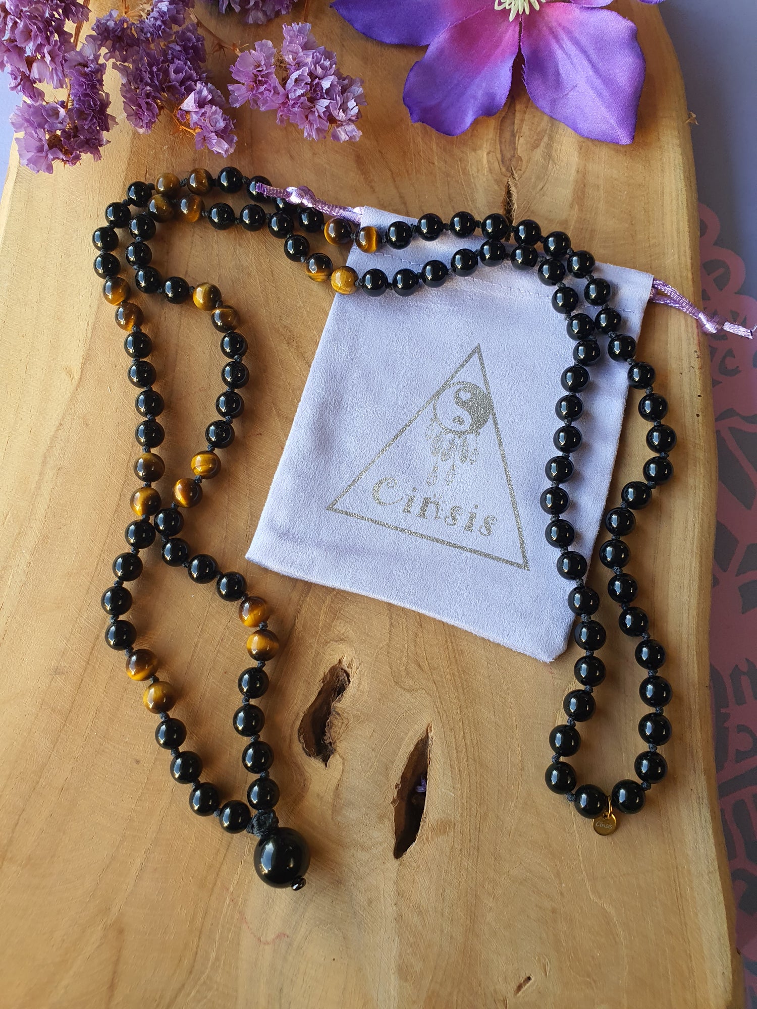 Edelstenen Mala Onyx met Tijgeroog