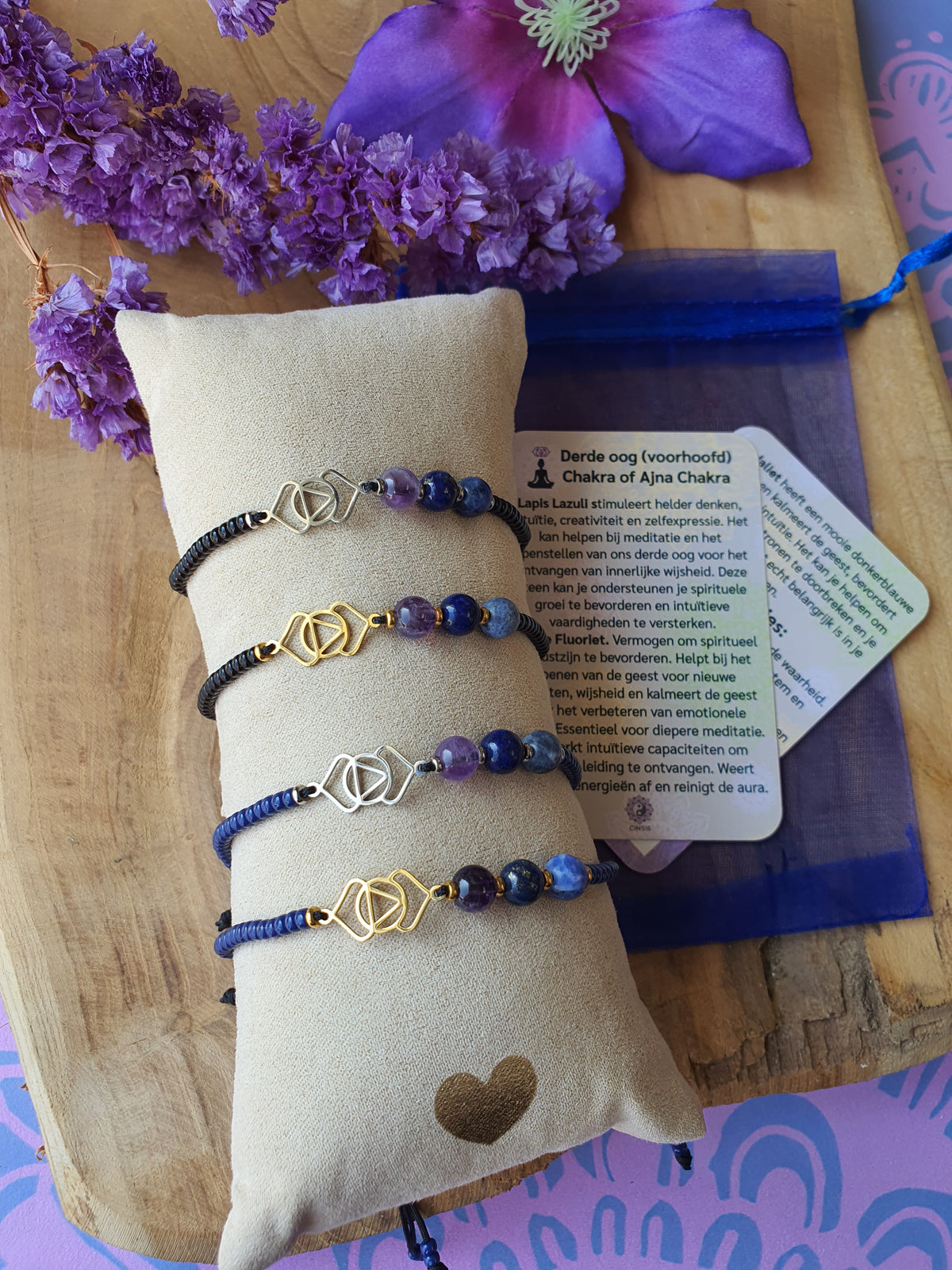 Edelstenen Derde Oogchakra armband met Symbool