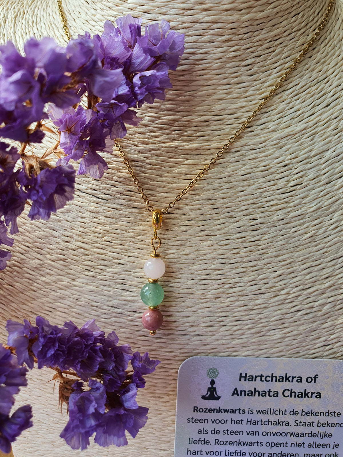 Edelstenen Hartchakra hanger rvs goud