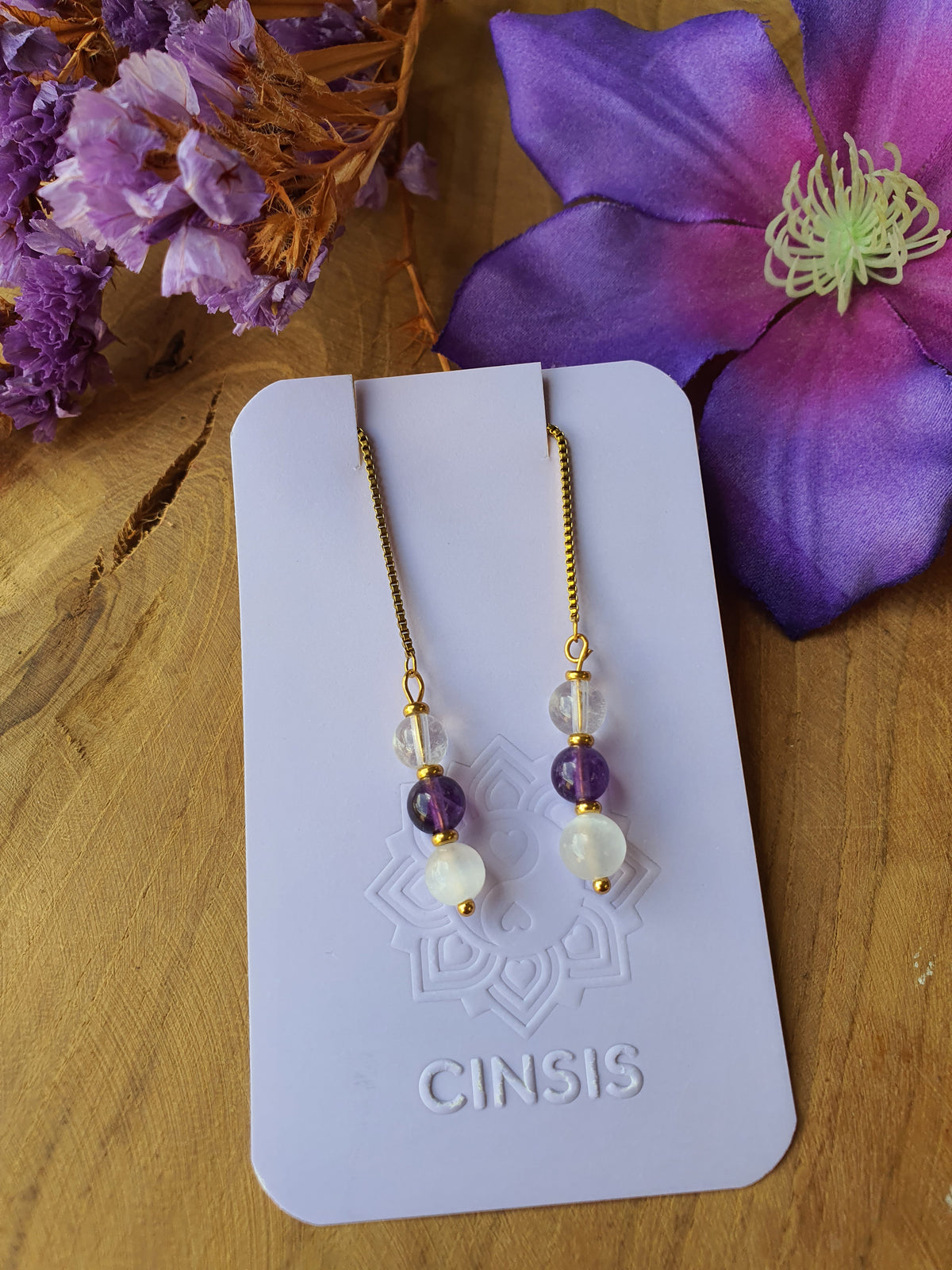 Edelstenen Kruinchakra oorhangers rvs goud