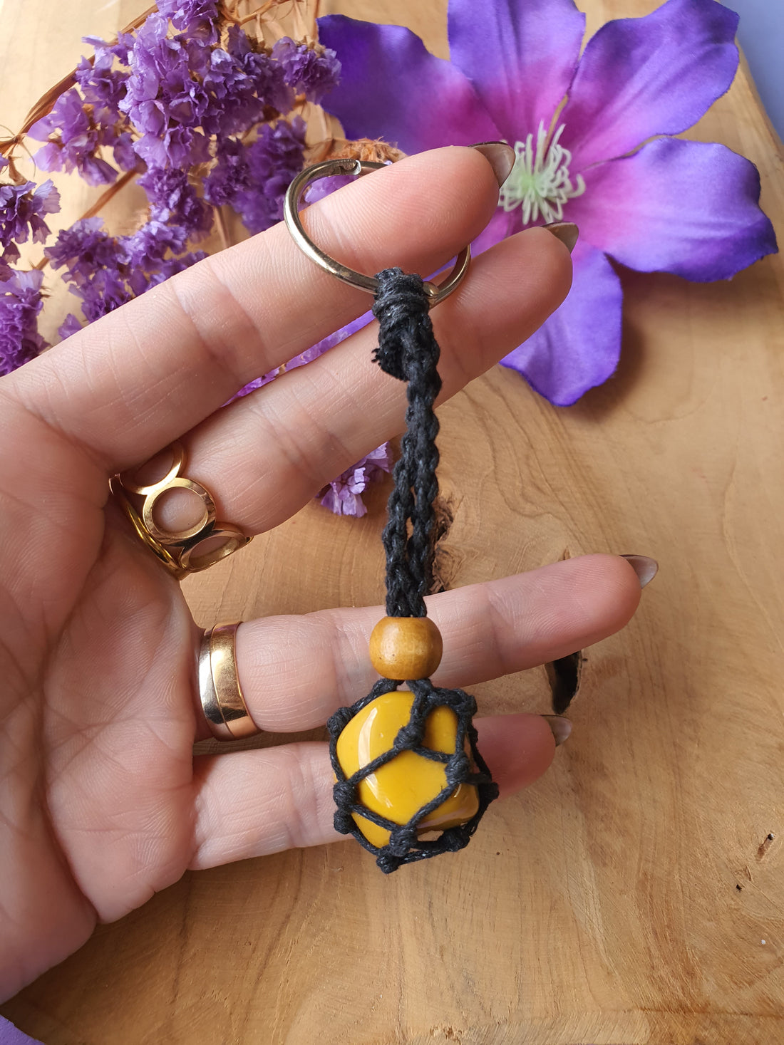 Edelstenen Sleutelhanger Gele Jaspis met Macramé