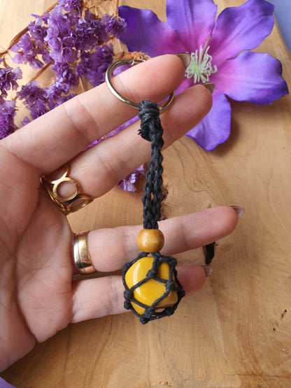 Edelstenen Sleutelhanger Gele Jaspis met Macramé