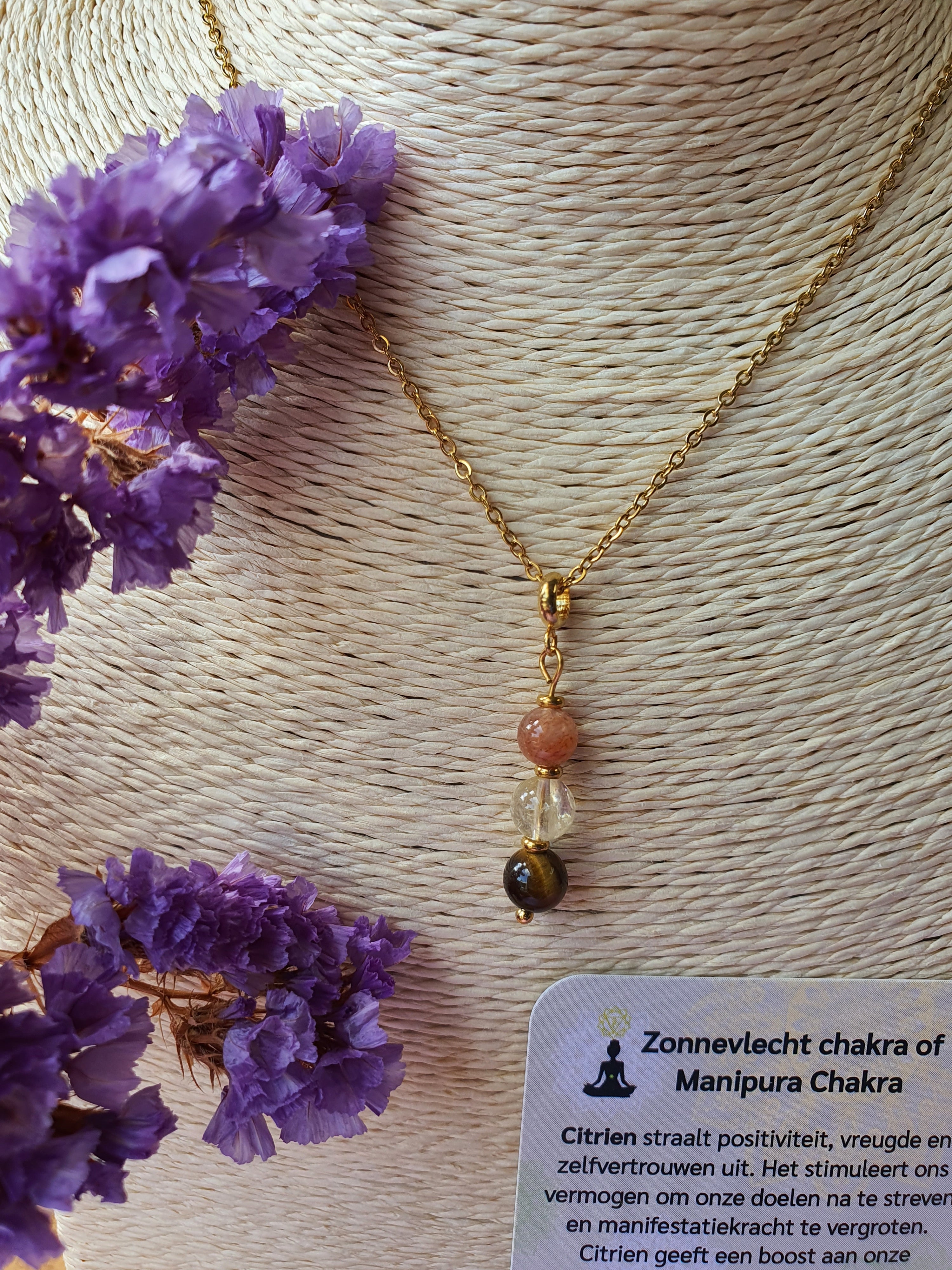 Edelstenen Zonnevlecht chakra hanger rvs goud