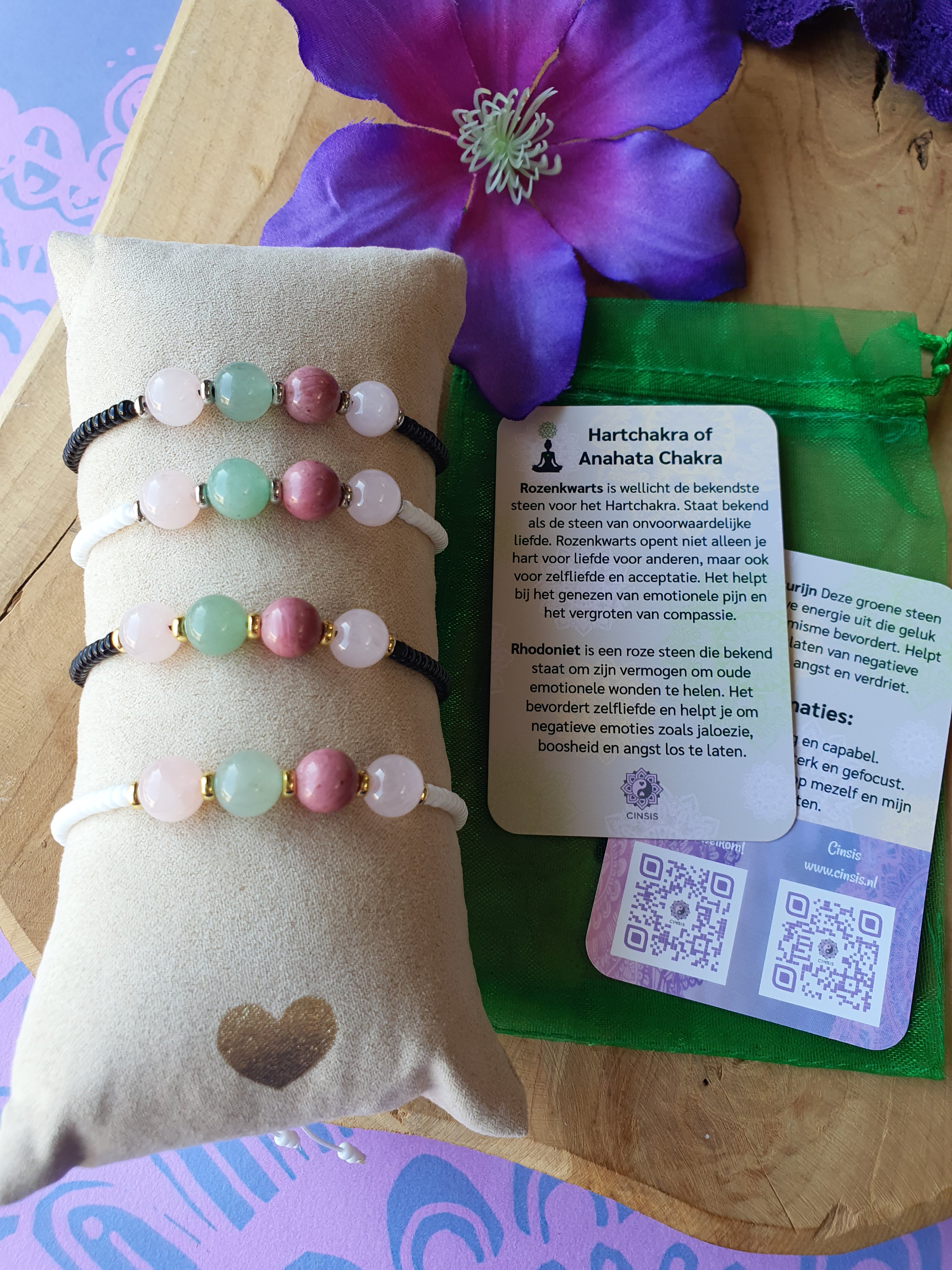 Edelstenen chakra armband handgemaakt Hartchakra of Anahata Chakra