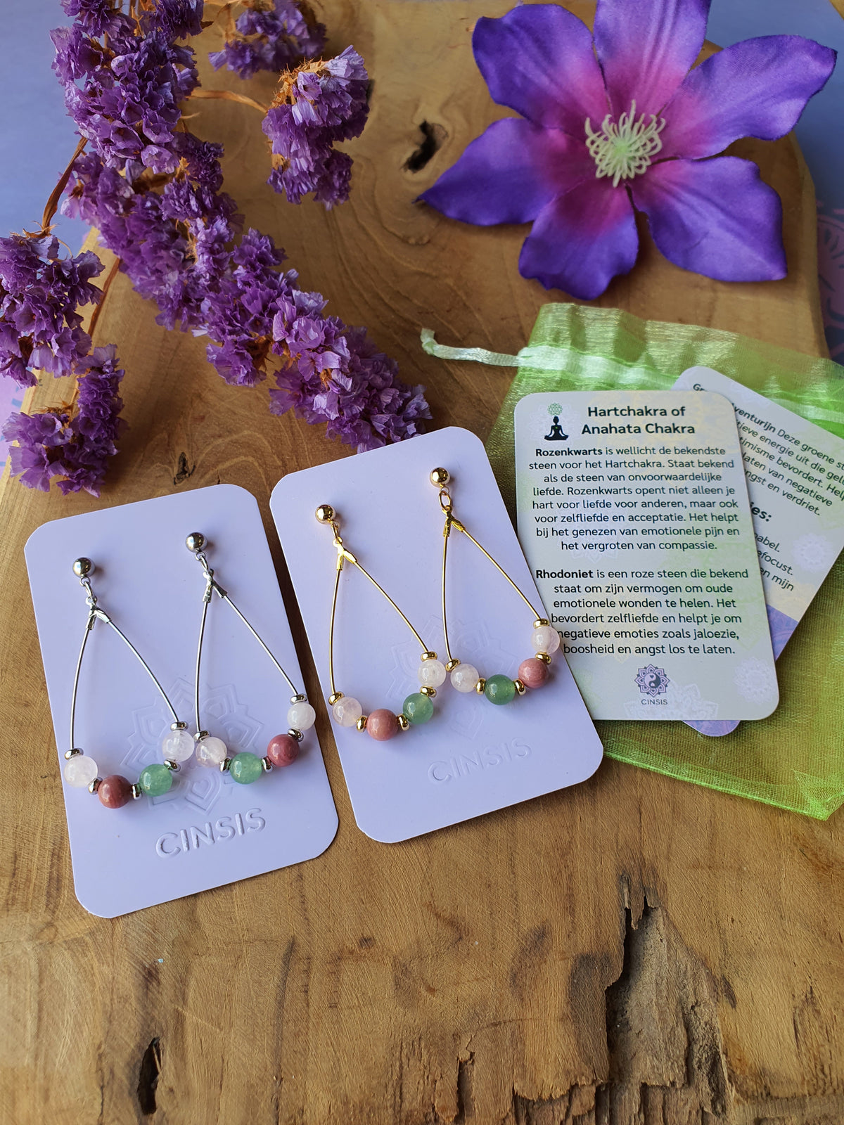 Edelstenen chakra oorbellen Hartchakra of Anahata Chakra
