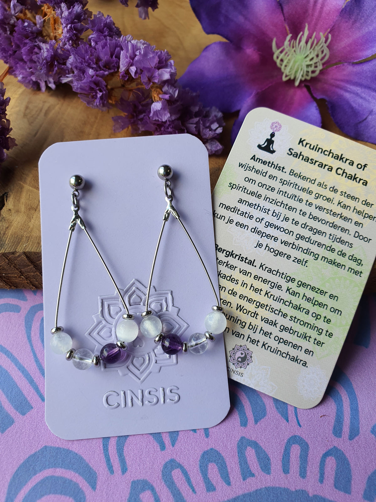 Edelstenen chakra oorbellen Kruinchakra of Sahasrara Chakra