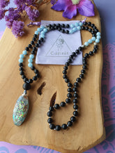 Edelstenen mala met Orgonite hanger Aqaumarijn 