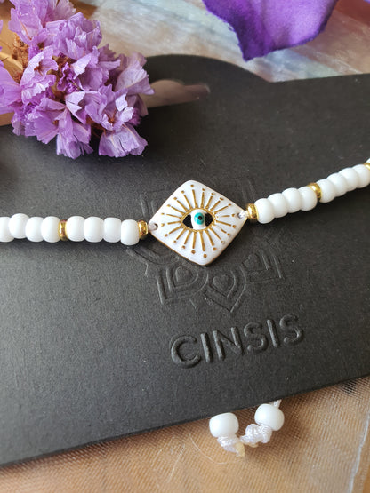 Evil eye armband witte variant