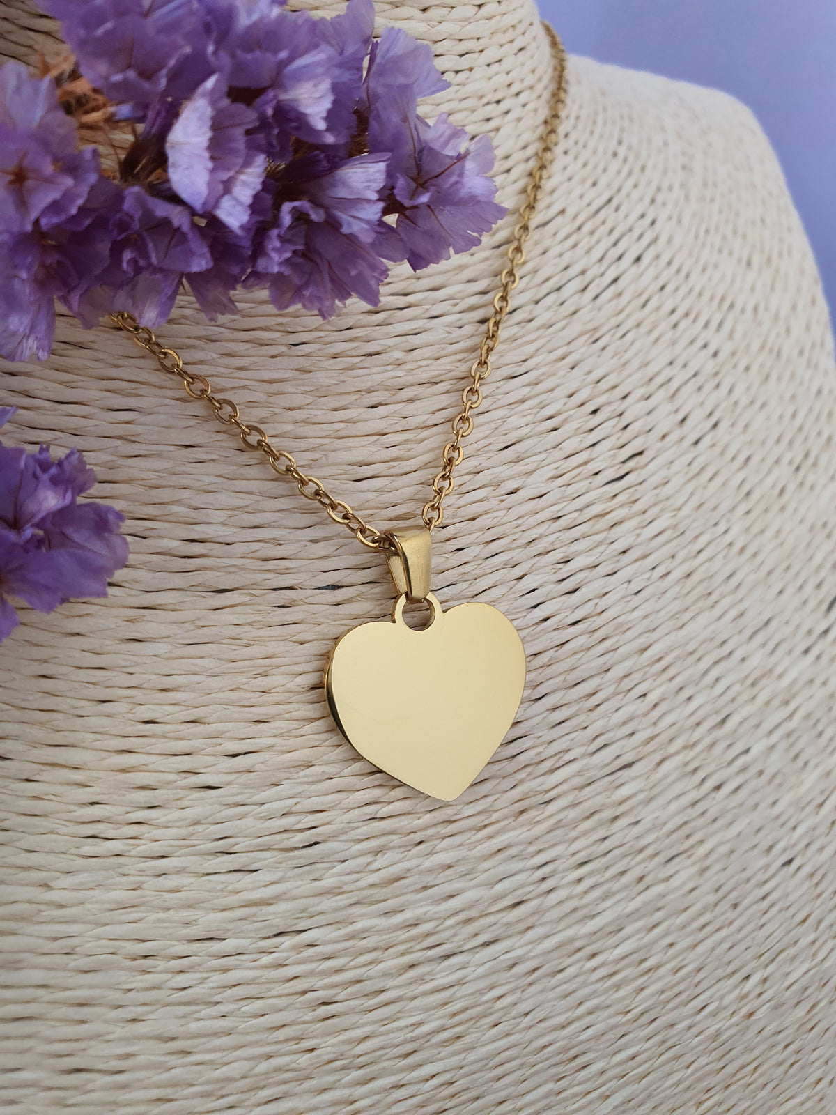 Gegraveerde Ketting met Vrije Tekst: Hart Hanger rvs goud
