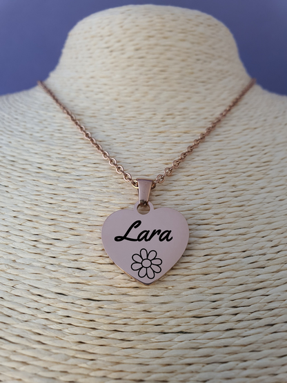Gegraveerde Ketting met Vrije Tekst: Hart Hanger rvs rosé