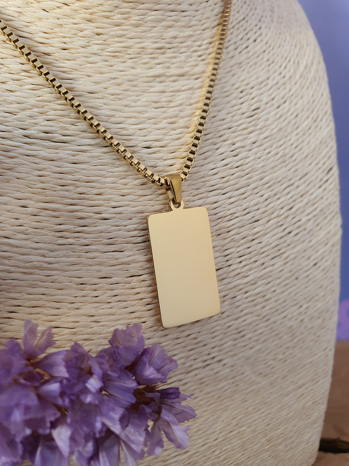 Gegraveerde Ketting met Vrije Tekst: Rechthoek Hanger rvs goud.