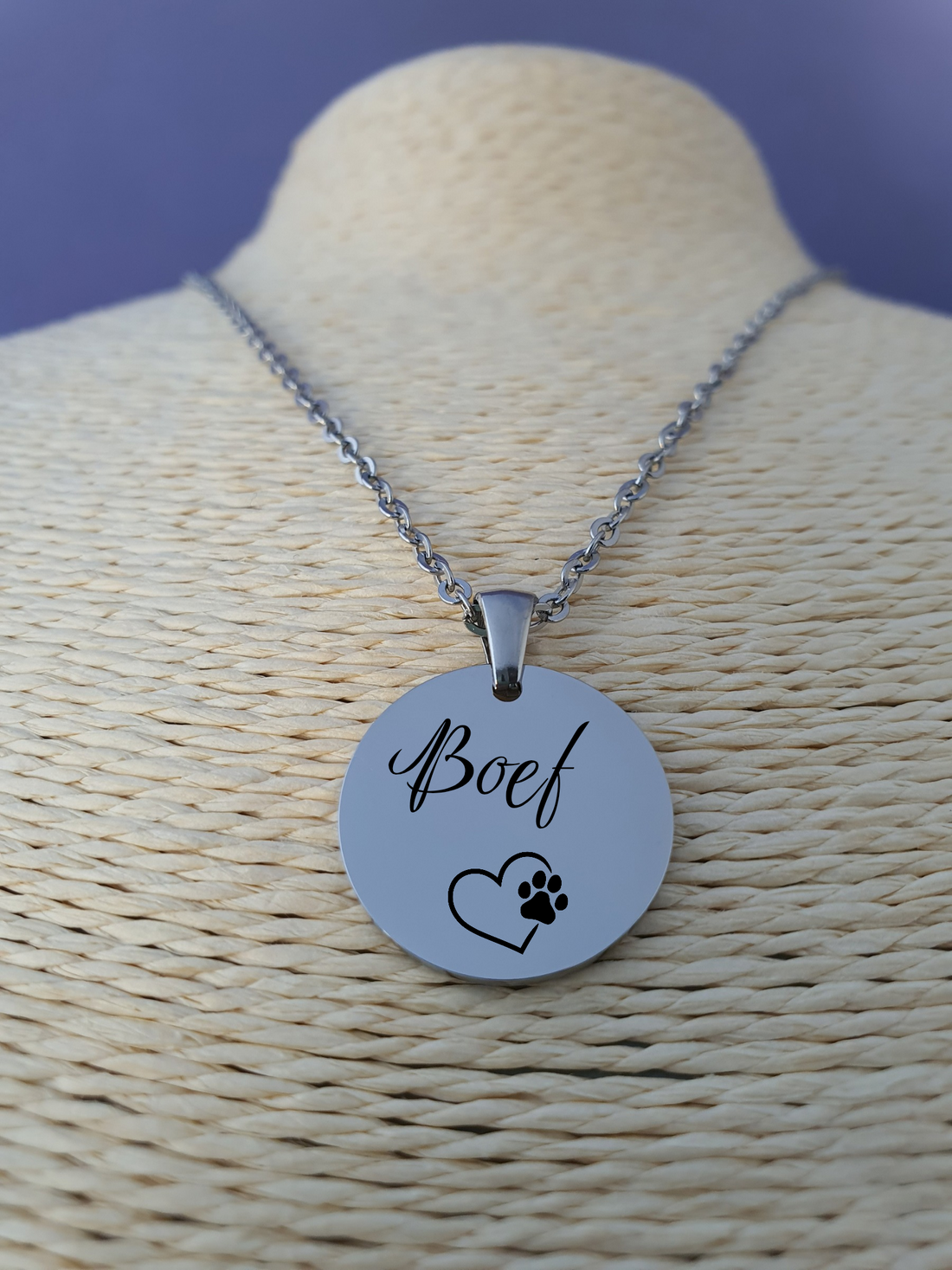 Gegraveerde Ketting met Vrije Tekst: Ronde Hanger rvs zilver