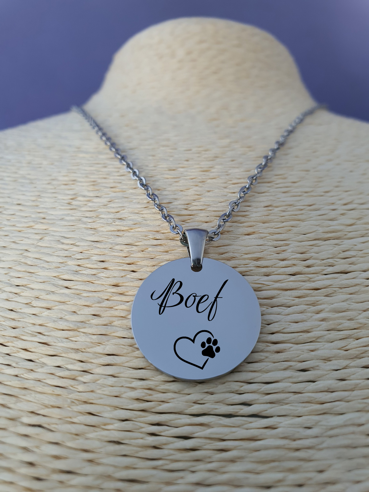 Gegraveerde Ketting met Vrije Tekst: Ronde Hanger rvs zilver