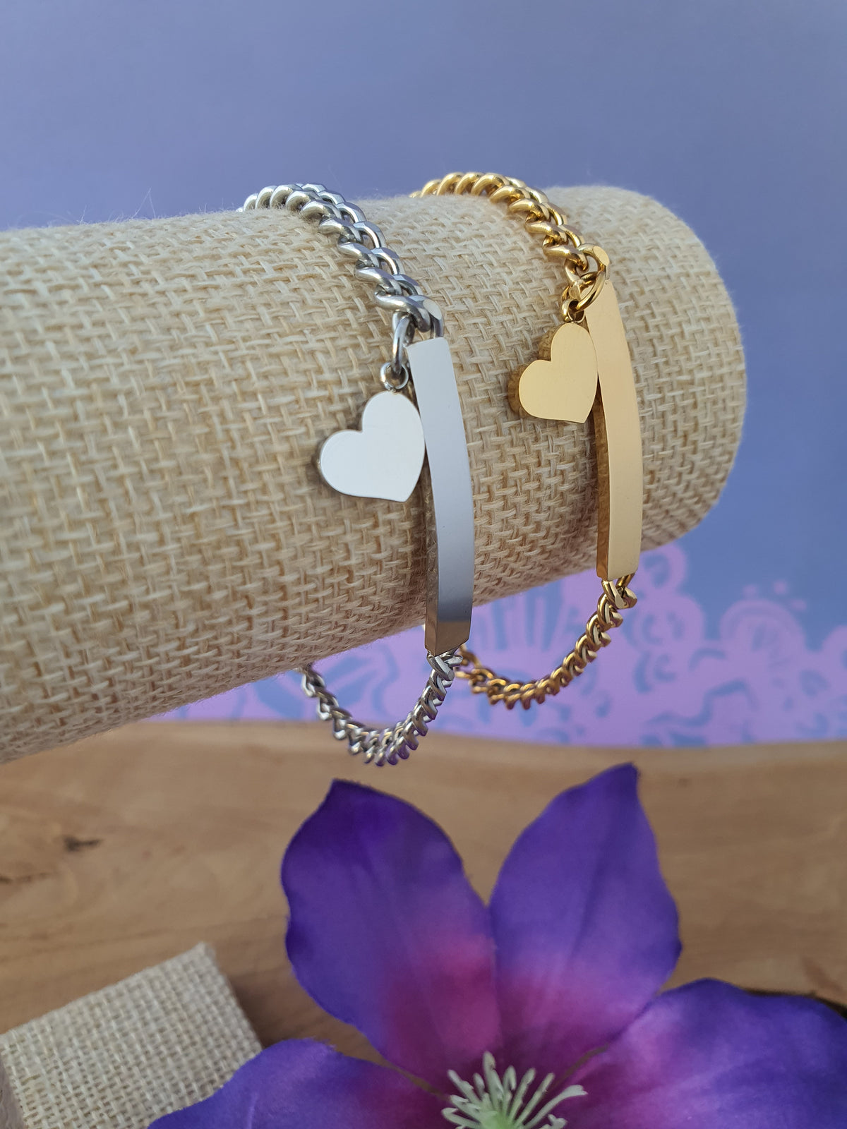 Gepersonaliseerde RVS Armband met ID Bar + hart bedel