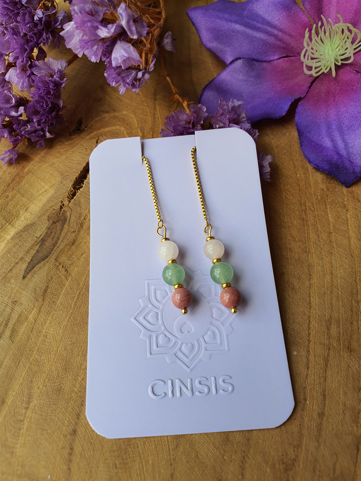 Hartchakra edelsteen oorhangers rvs goud