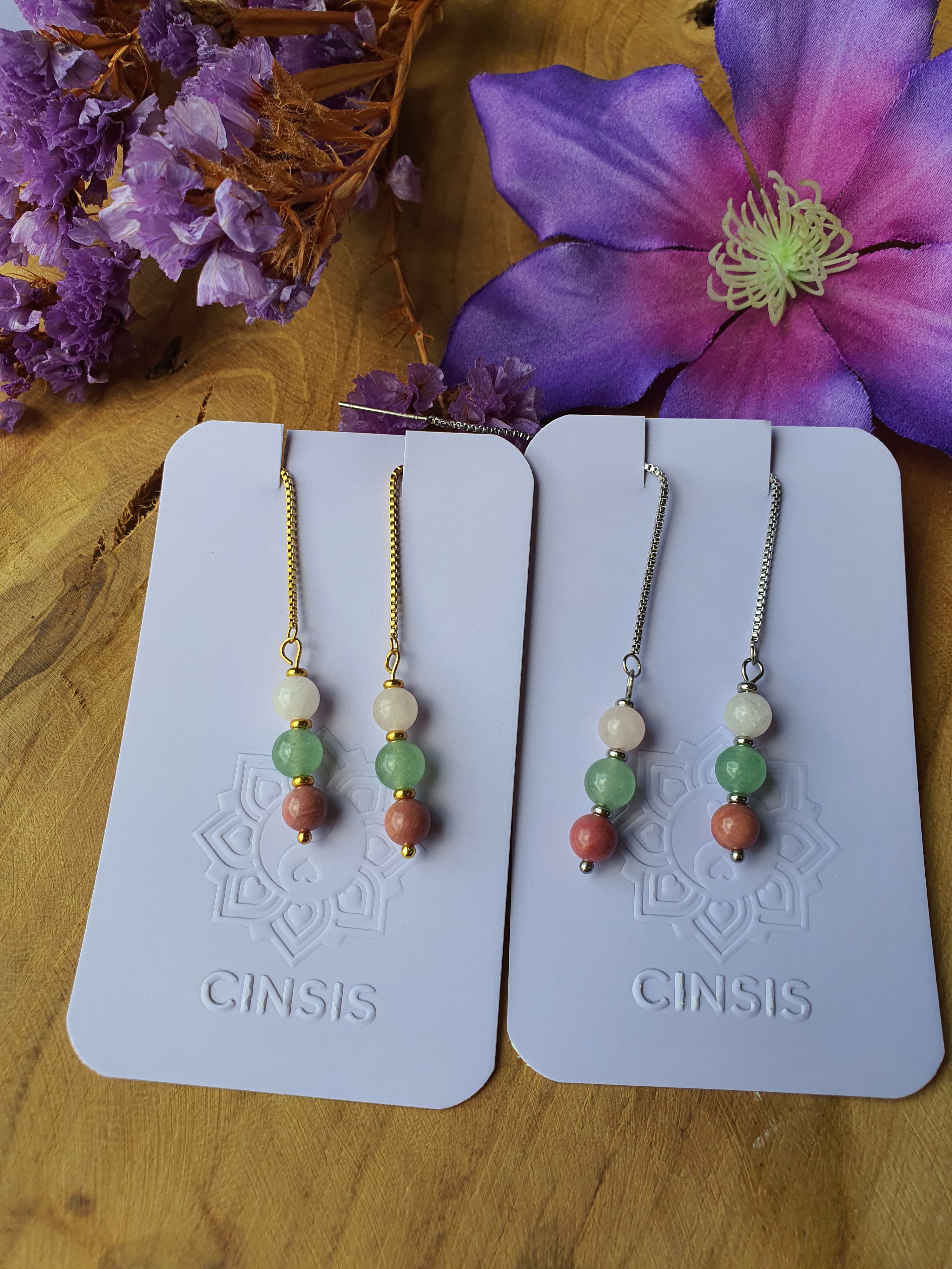 Hartchakra edelstenen oorhangers rvs goud of zilver
