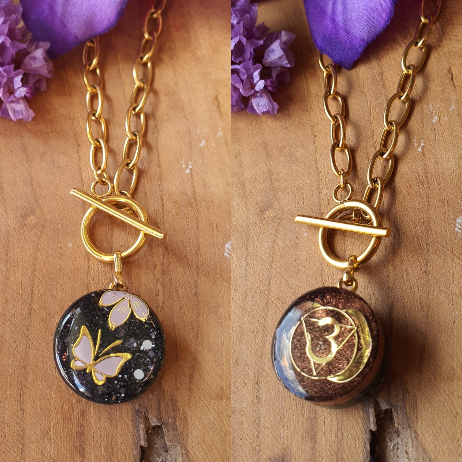 Cinsis Orgonite mix: orgonite Hanger 2 in 1 + RVS Goud ketting nr 3013