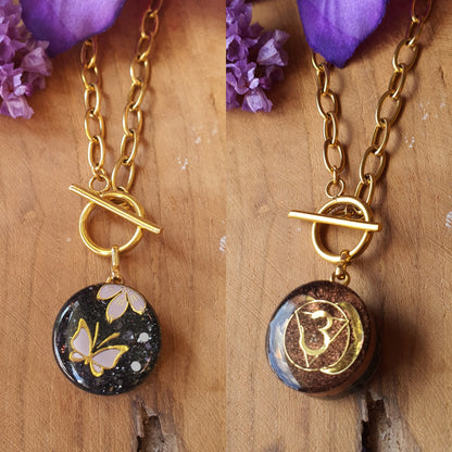 Cinsis Orgonite mix: orgonite Hanger 2 in 1 + RVS Goud ketting nr 3013