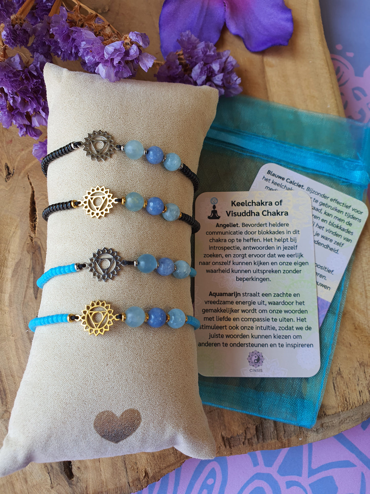 Keelchakra armband met RVS keelchakra Symbool