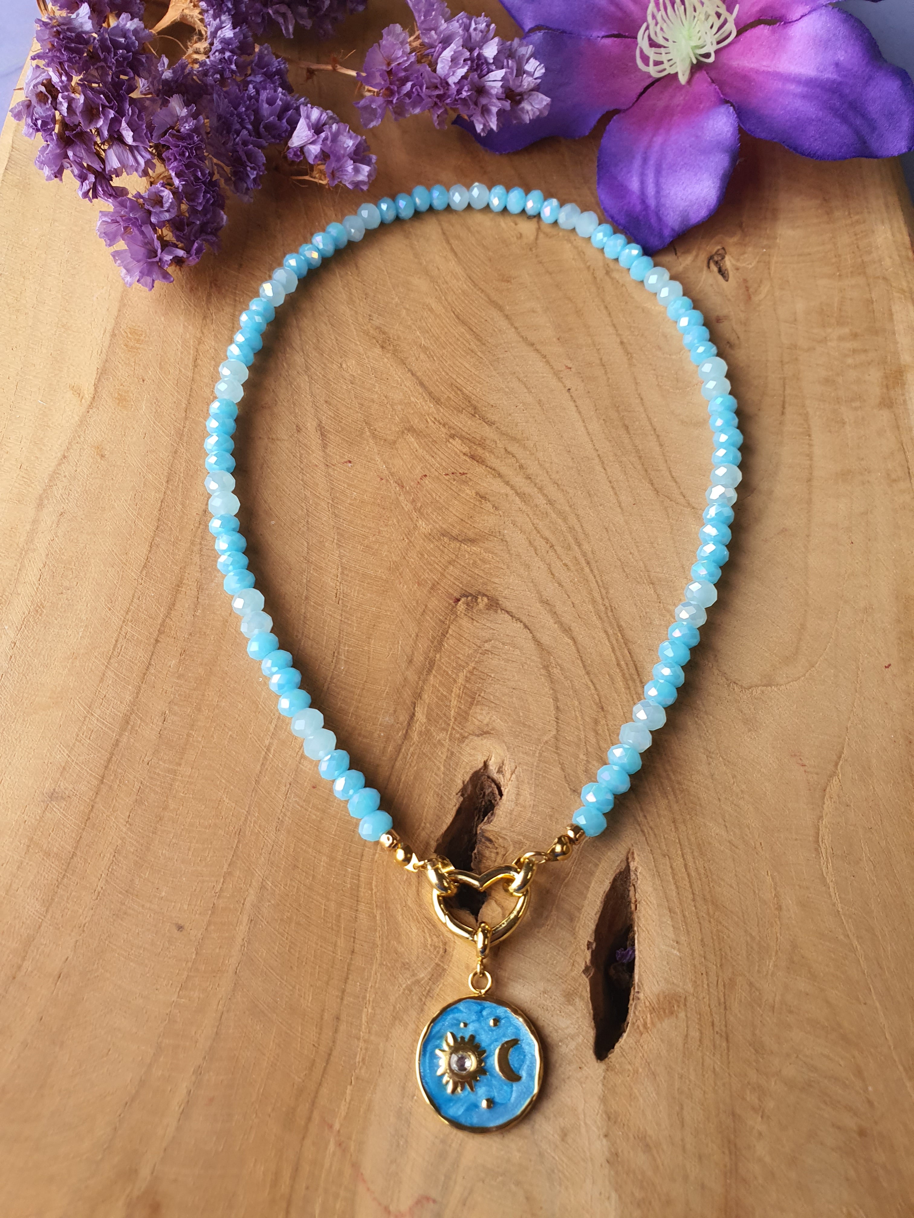 Kristal facet kralen ketting_hanger_blauw_hart.